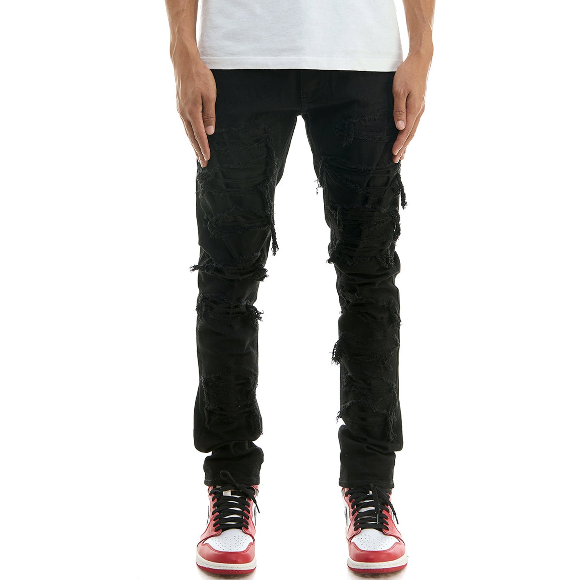 KDNK Men Under Patched More Skinny Jeans (Black)-Black-28W X 32L-Nexus Clothing