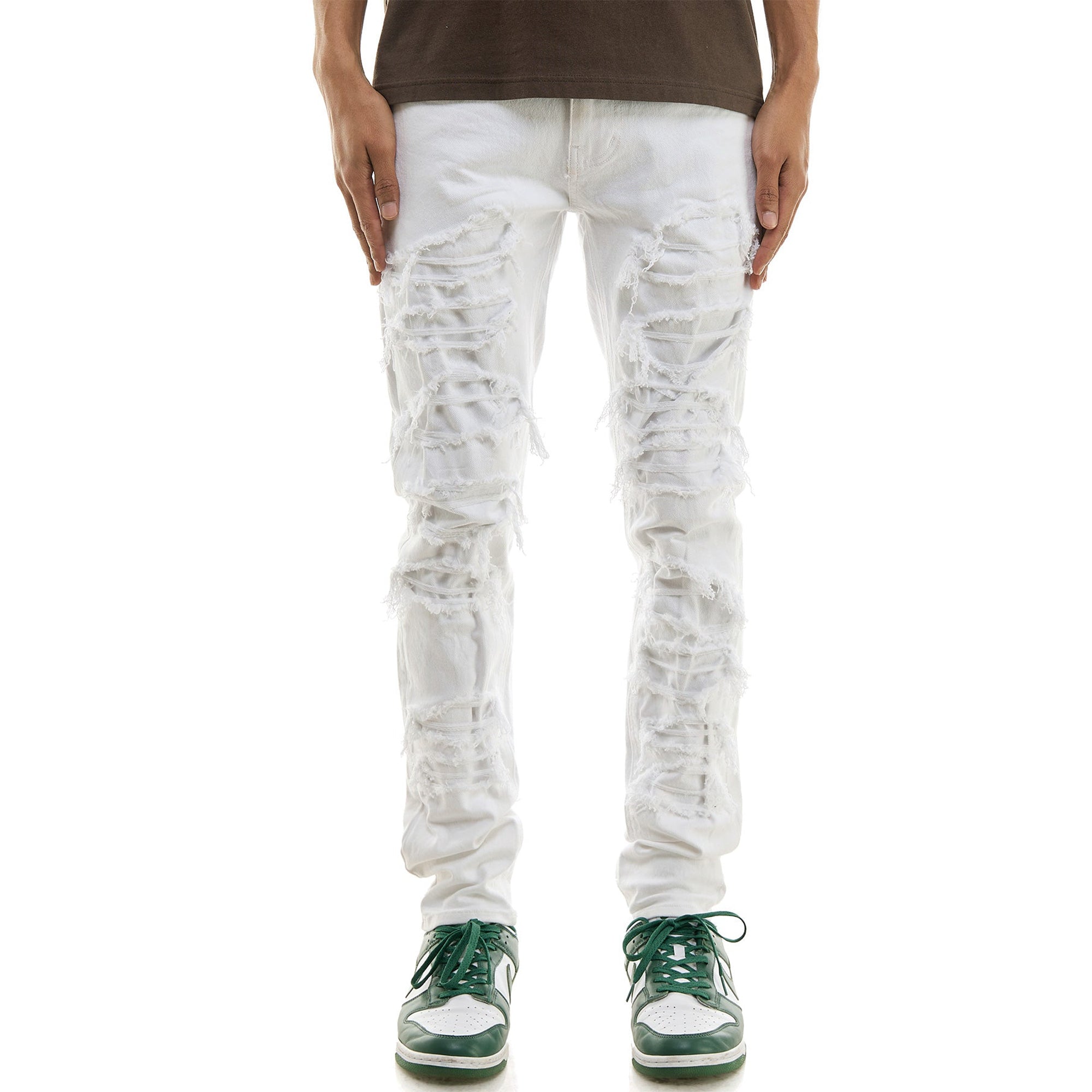 KDNK Men Under Patched More Skinny Jeans (White)-White-28W X 32L-Nexus Clothing