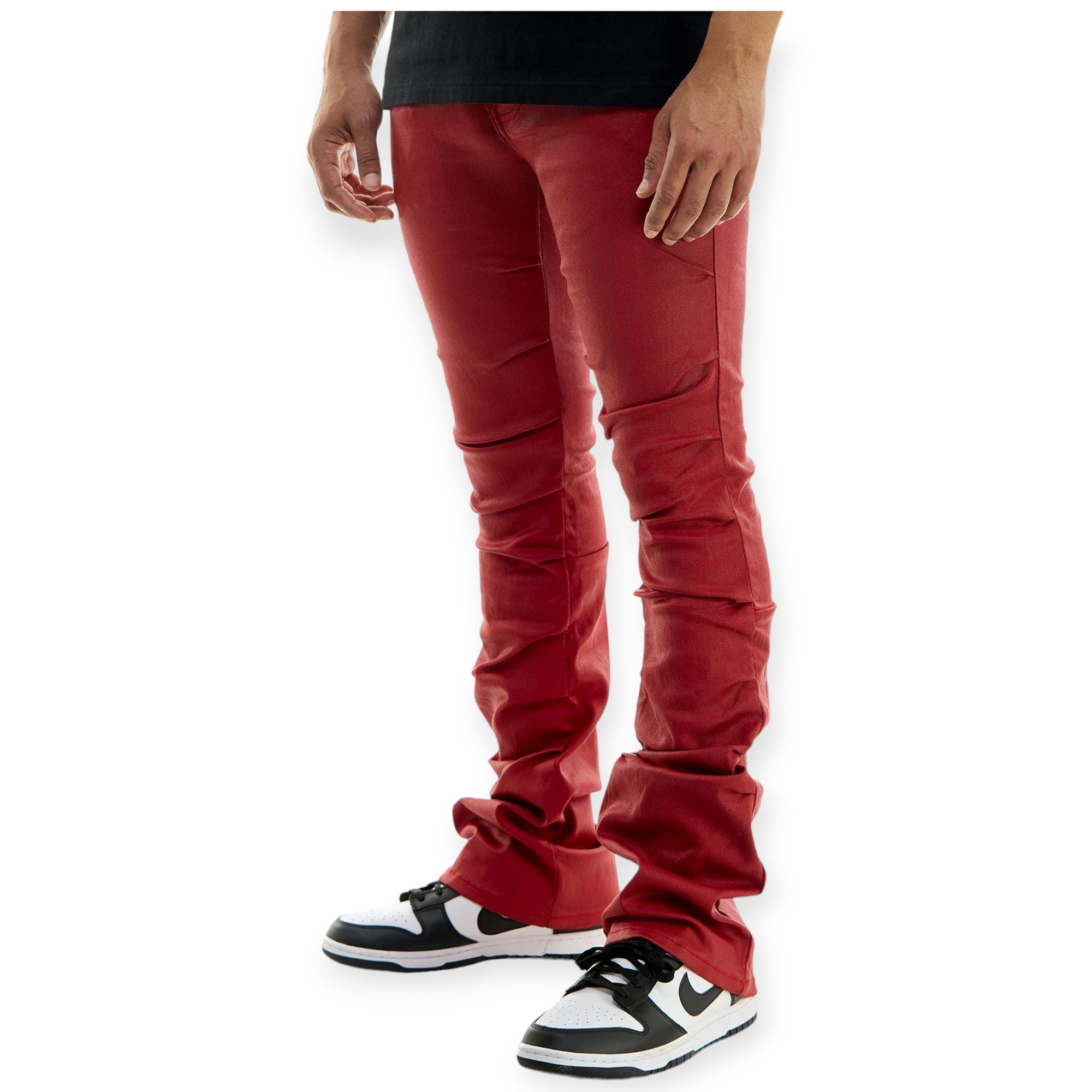 KDNK Men Waxed Pleat Pants (Red)-Nexus Clothing