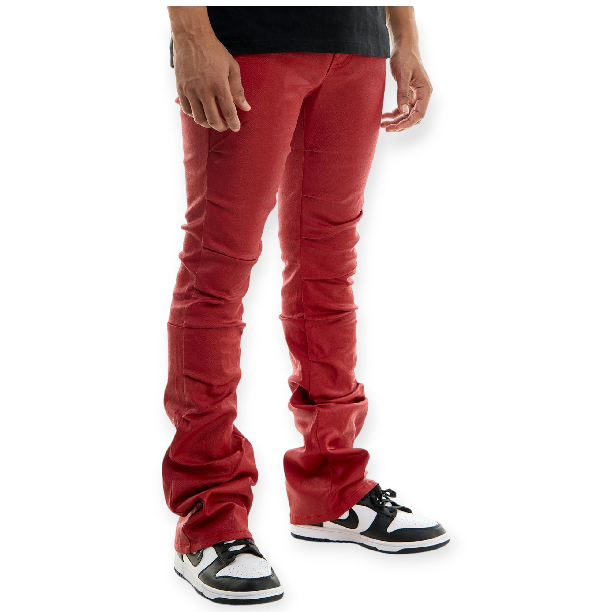 KDNK Men Waxed Pleat Pants (Red)-Nexus Clothing