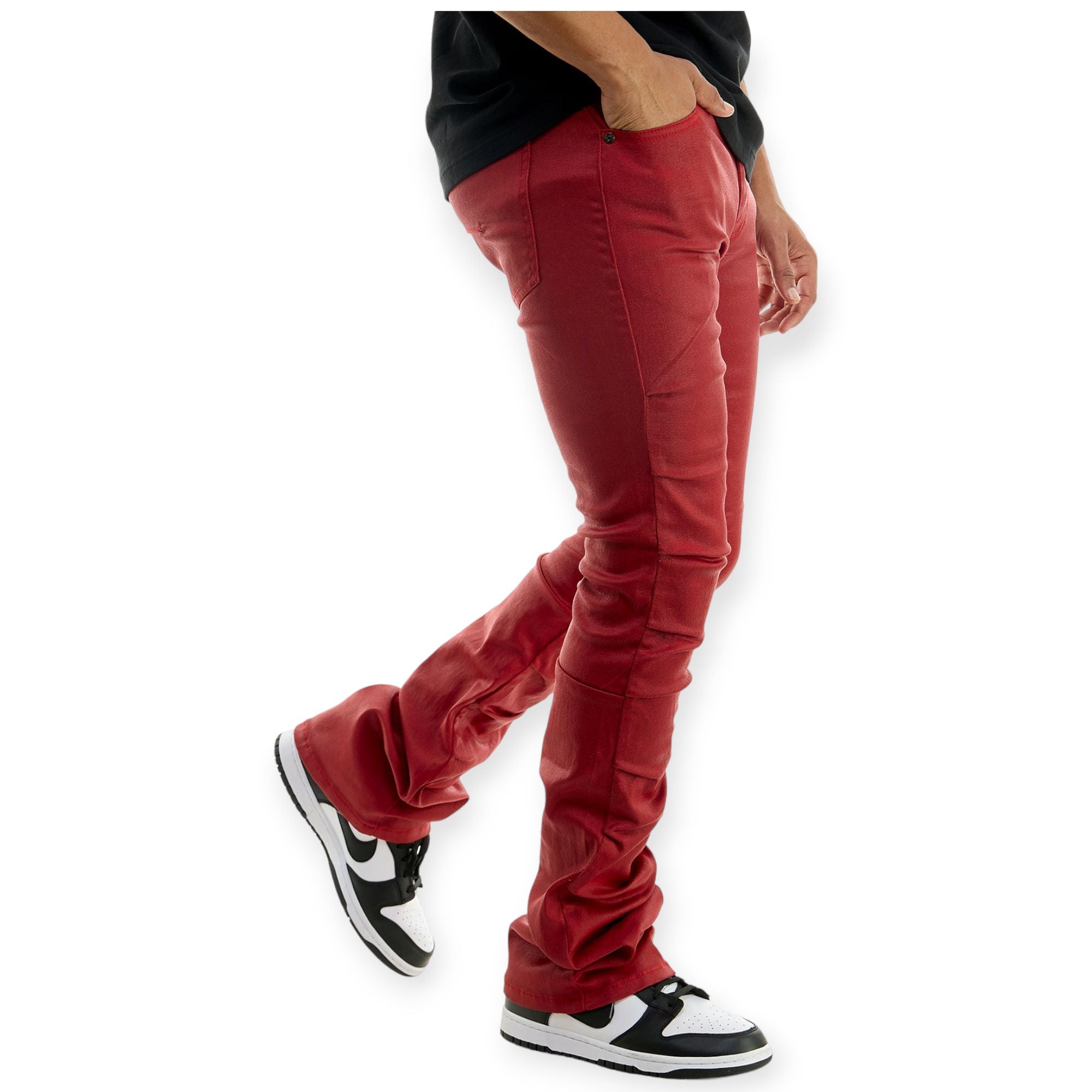 KDNK Men Waxed Pleat Pants (Red)-Nexus Clothing