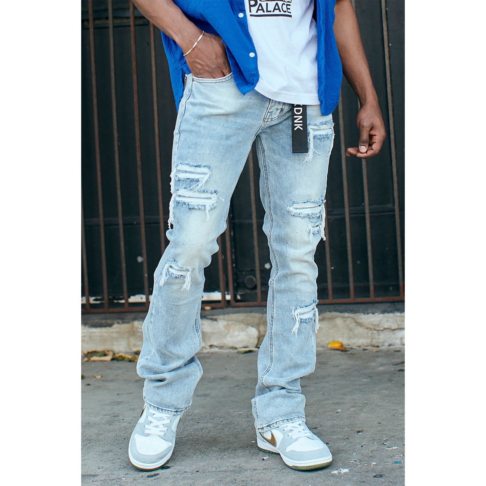 KNDK Men SF-P Skinny Flare Jeans (LT Blue)-Nexus Clothing