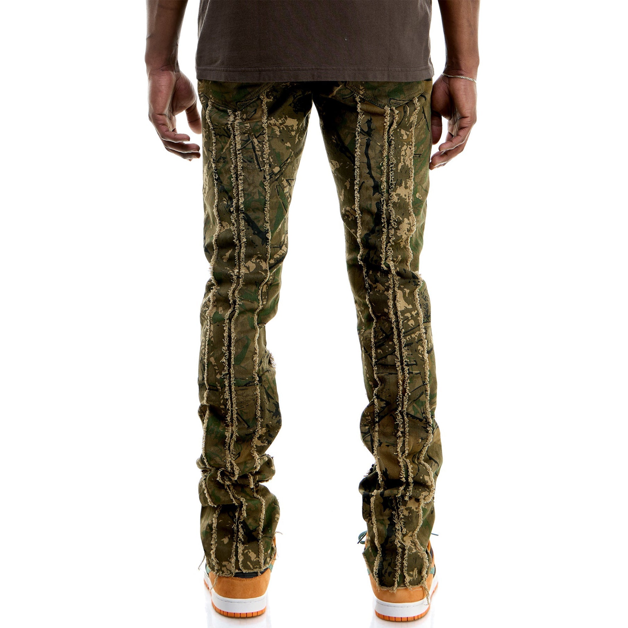 KNDK Men Stacked Fallin Jeans (Camo Olive)-Nexus Clothing