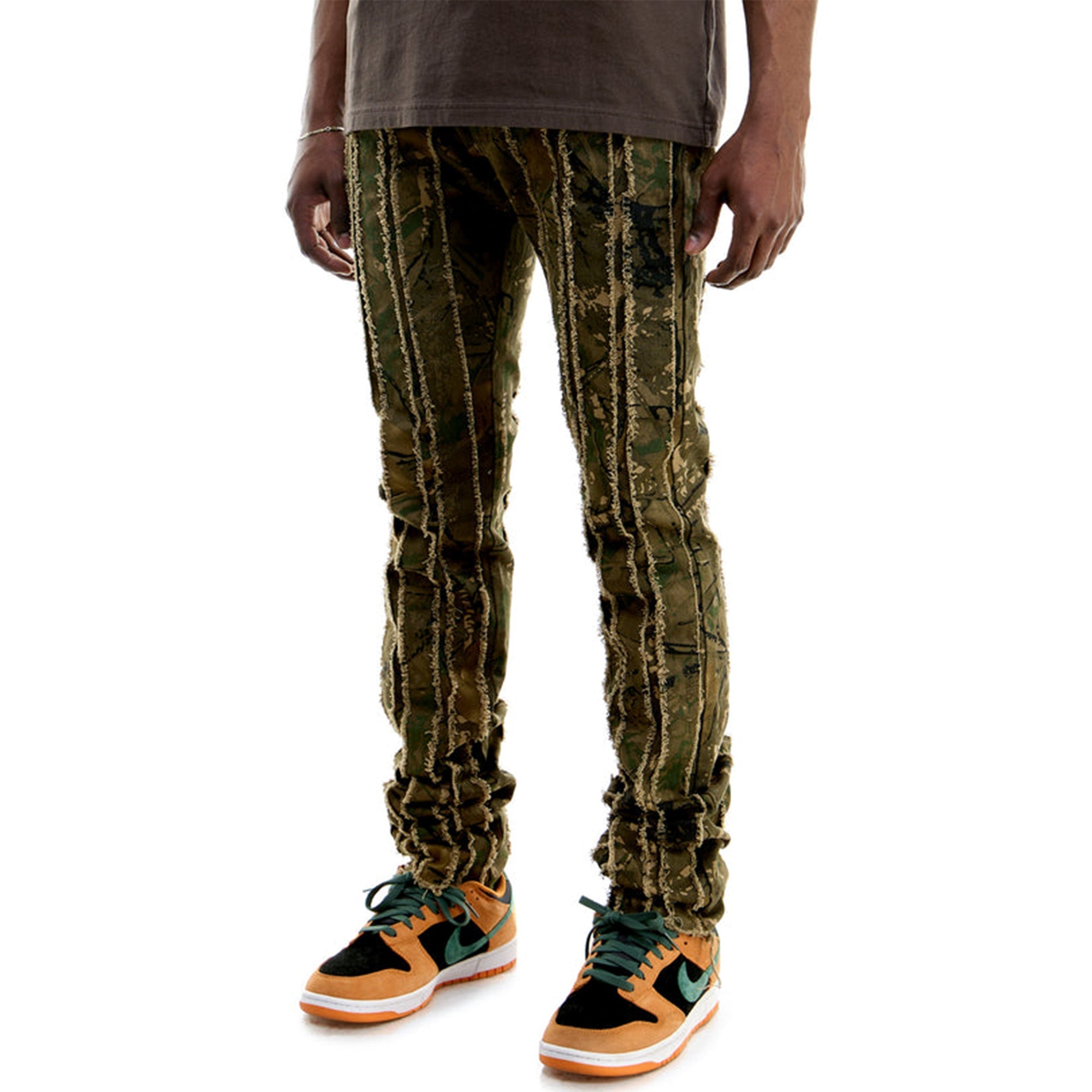 KNDK Men Stacked Fallin Jeans (Camo Olive)-Nexus Clothing