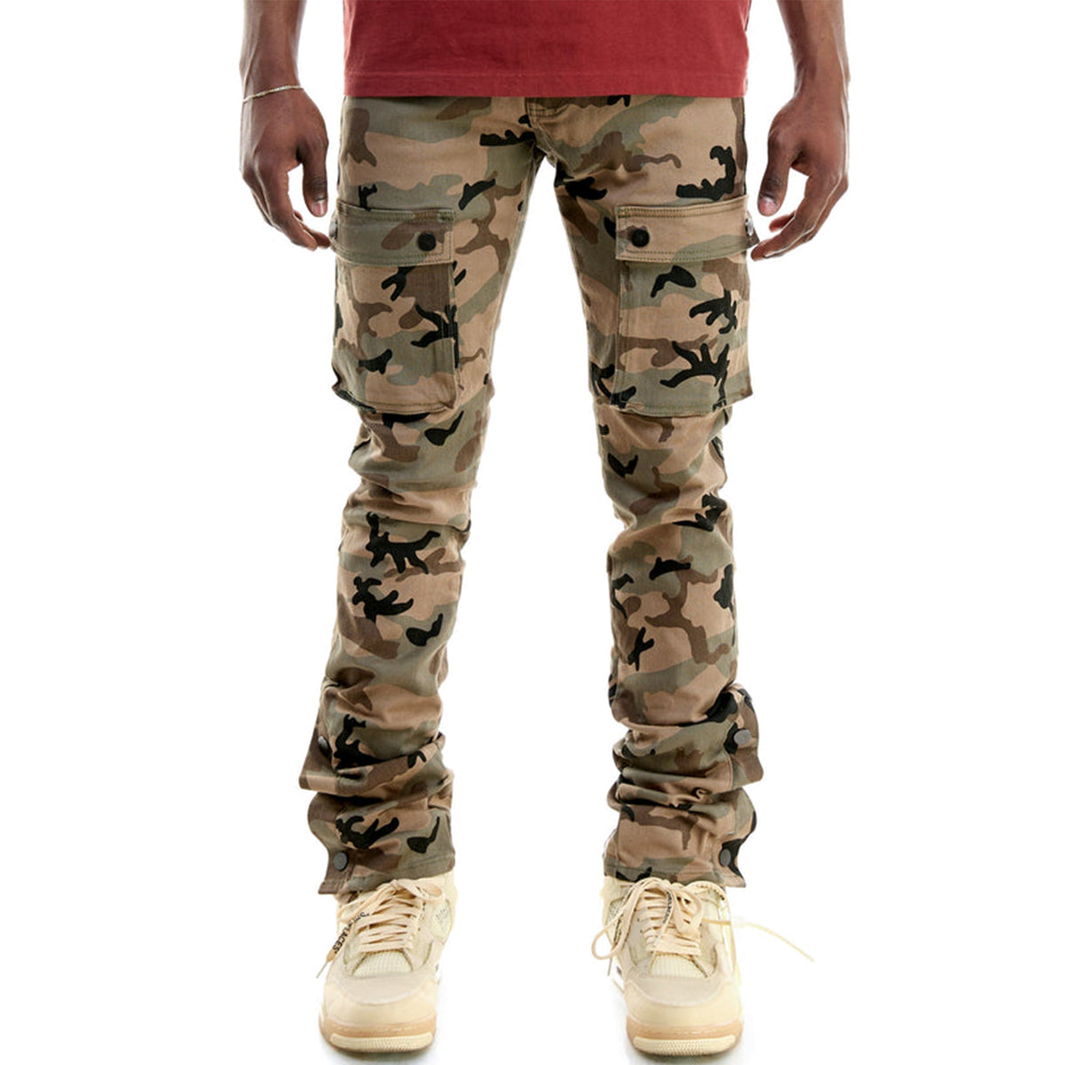 KNDK Men Stacked Snap Jeans (Camo Khaki)