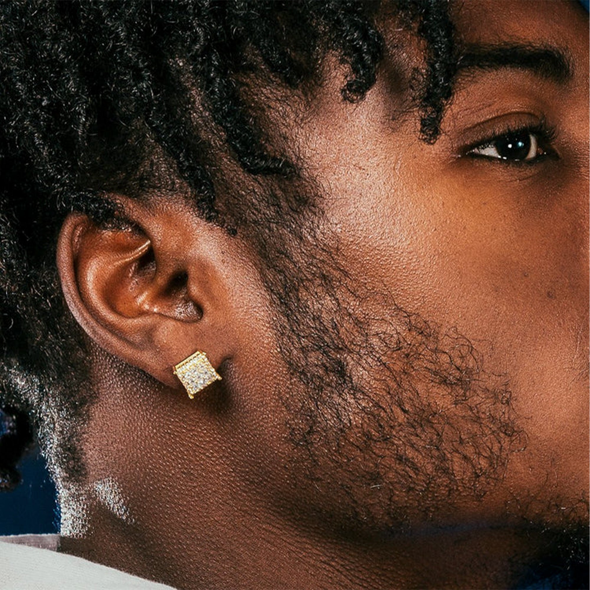 King Ice Men Double Row Stud Earrings(White Gold)-White Gold-OneSize-Nexus Clothing