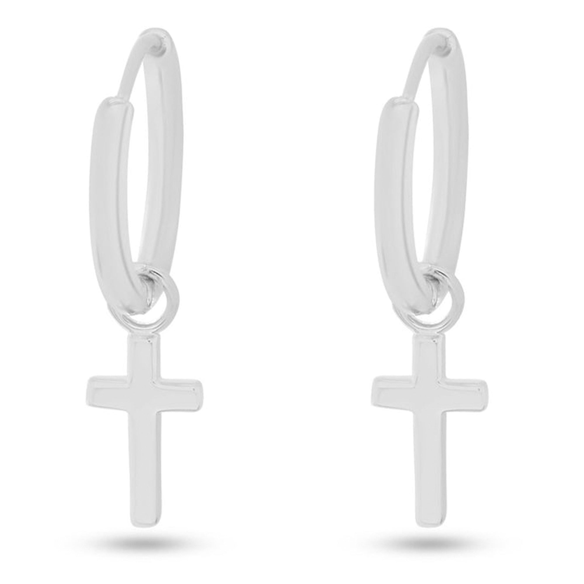 King Ice Men Hanging Cross Earrings(White Gold)-White Gold-OneSize-Nexus Clothing