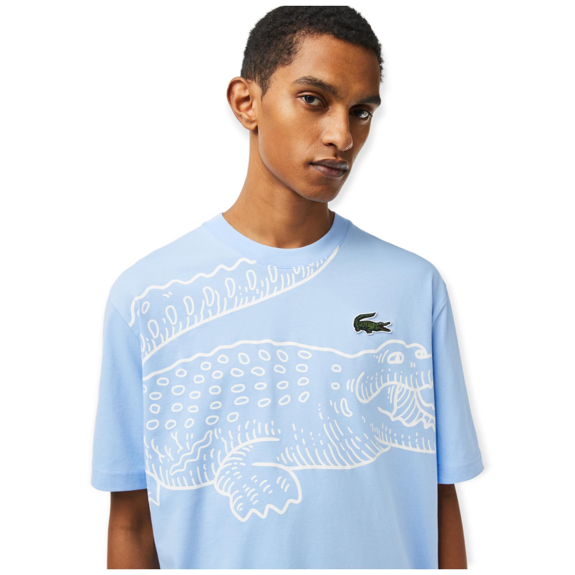 Lacoste Men Crew Neck Loose Fit Crocodile Print T-Shirt (Blue)-Nexus Clothing