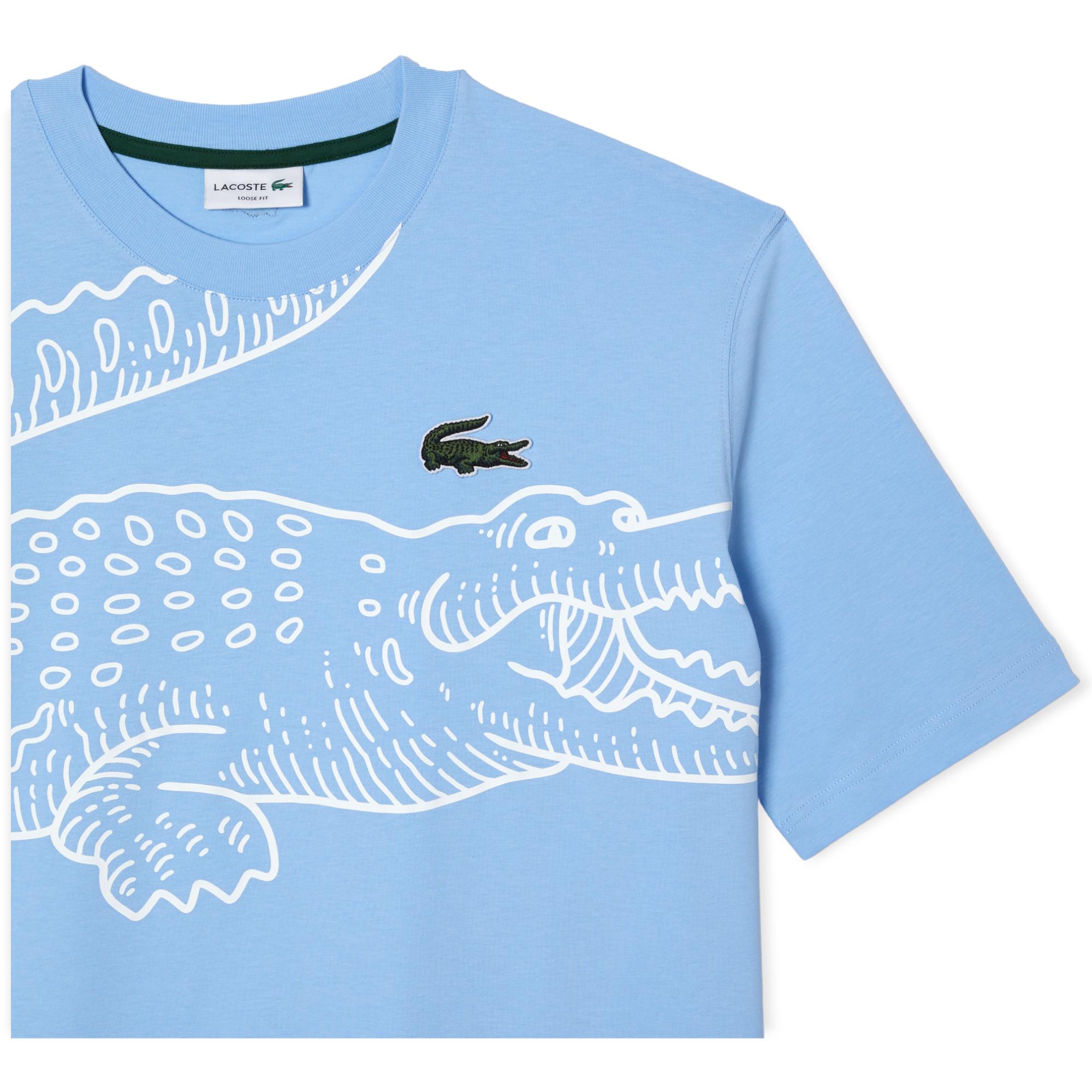 Lacoste Men Crew Neck Loose Fit Crocodile Print T-Shirt (Blue)-Nexus Clothing