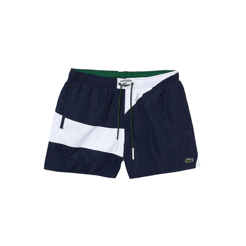 Lacoste Men's Heritage Graphic Patch Light Swimming Trunks (Navy)-Navy Blue White-Small-Nexus Clothing