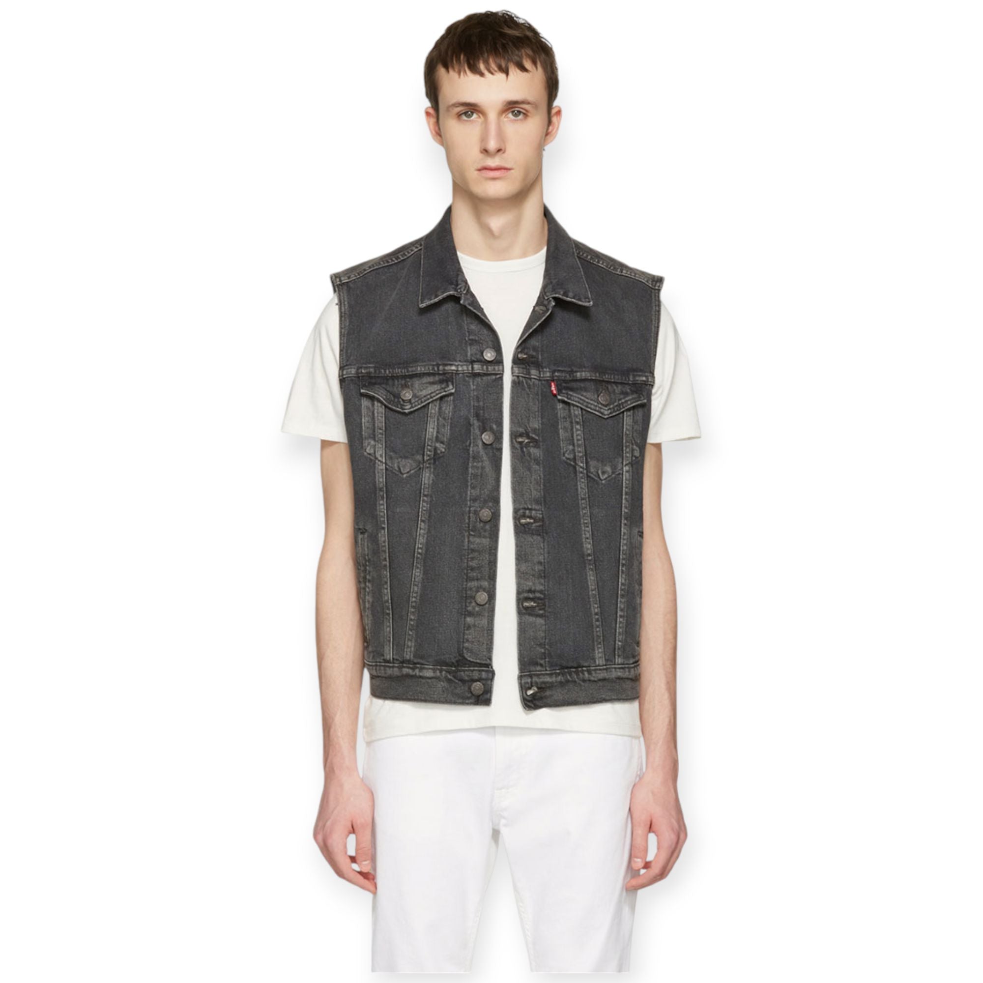 Levi's Men Trucker Vest grey demin vest (Grey)-grey demin-Medium-Nexus Clothing