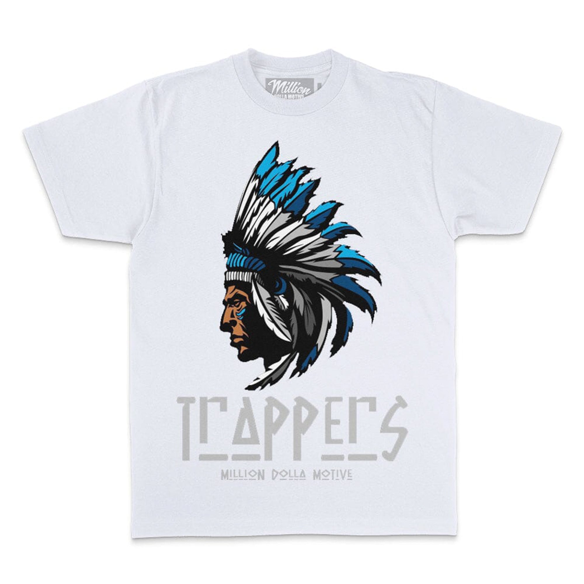 Million Dolla Men Motive Trappers University T-Shirt (White)-Blue on White-Medium-Nexus Clothing