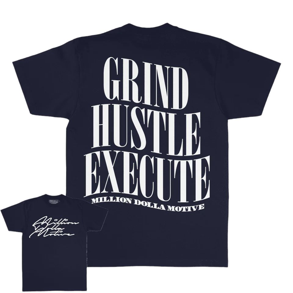 Million Dolla Motive Men Grind Hustle Execute(Navy)-Nexus Clothing