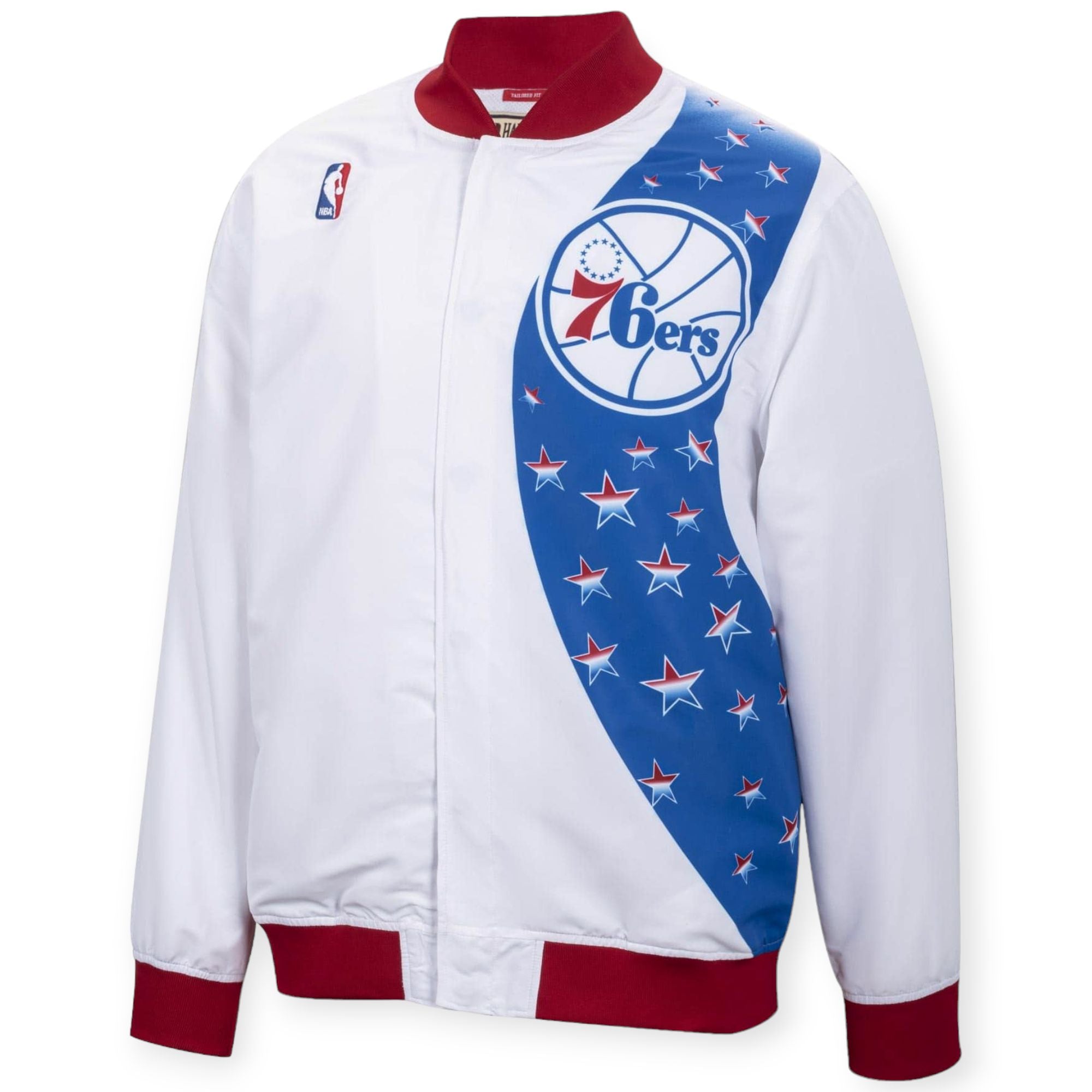 Mitchell & Ness Men Hardwood Classic 76ers Jacket (White,red,blue)-Nexus Clothing