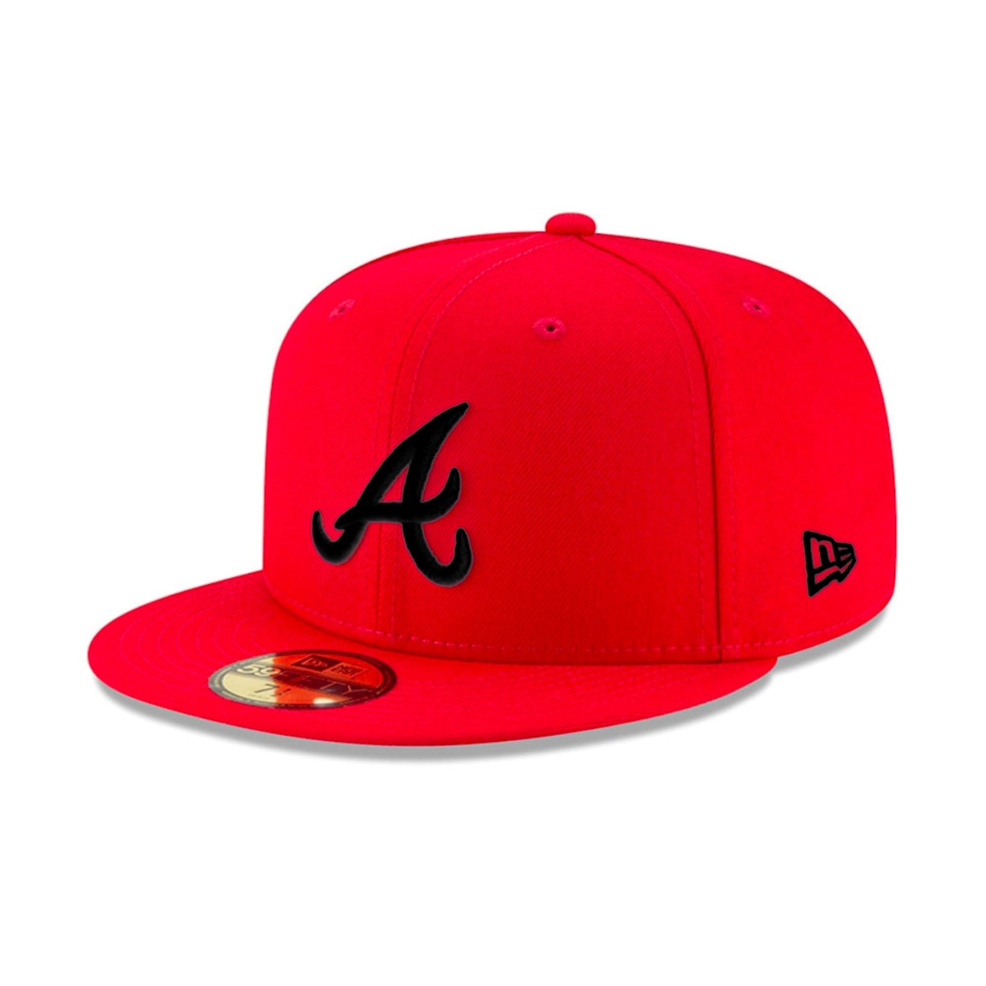 New Era Men Atlanta Braves Fitted Hat(Red Black)-Red Black-7-Nexus Clothing