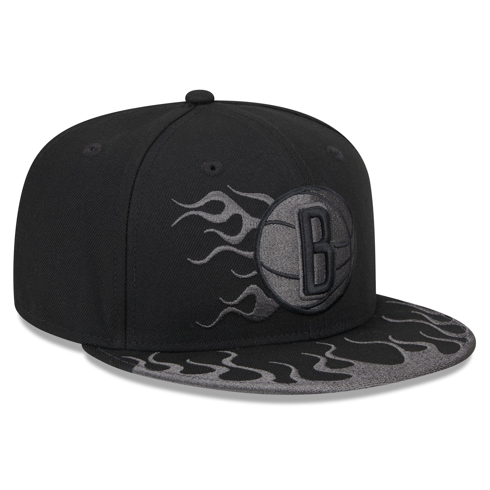 New Era Men Brooklyn Nets Flame Snapback Hat(Black Grey)-Black Gray-OneSize-Nexus Clothing