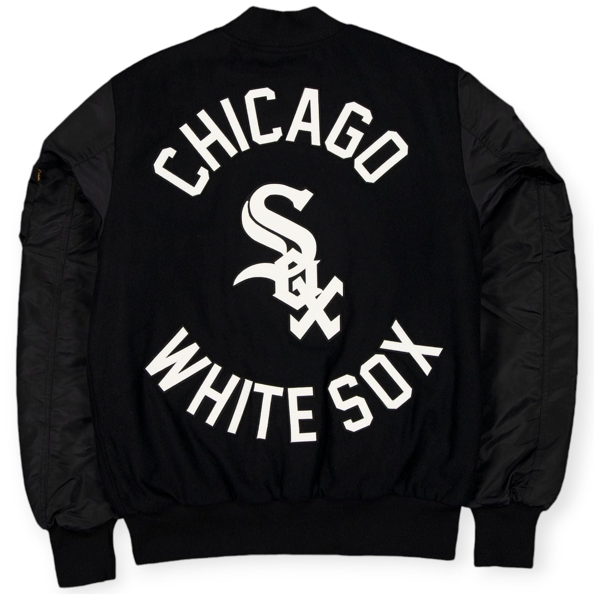 New Era Men Chicago White Sox Alpha Industries MA-1 Wool Varsity Jacket (Black)-Nexus Clothing