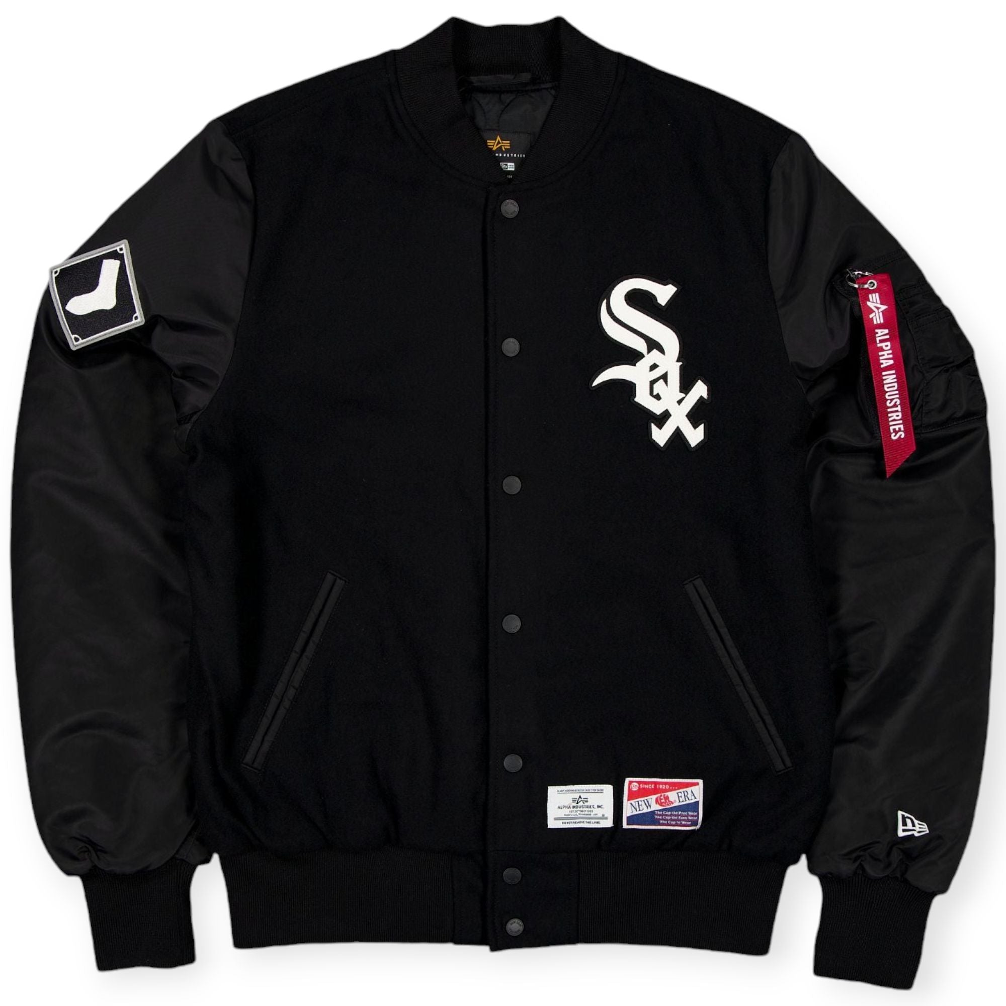 New Era Men Chicago White Sox Alpha Industries MA-1 Wool Varsity Jacket (Black)-Black-Small-Nexus Clothing