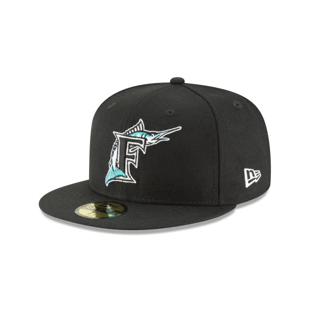 New Era Men's MLB Coop Wool 5950 Fitted Florida Marlins Hat-Black-7-Nexus Clothing