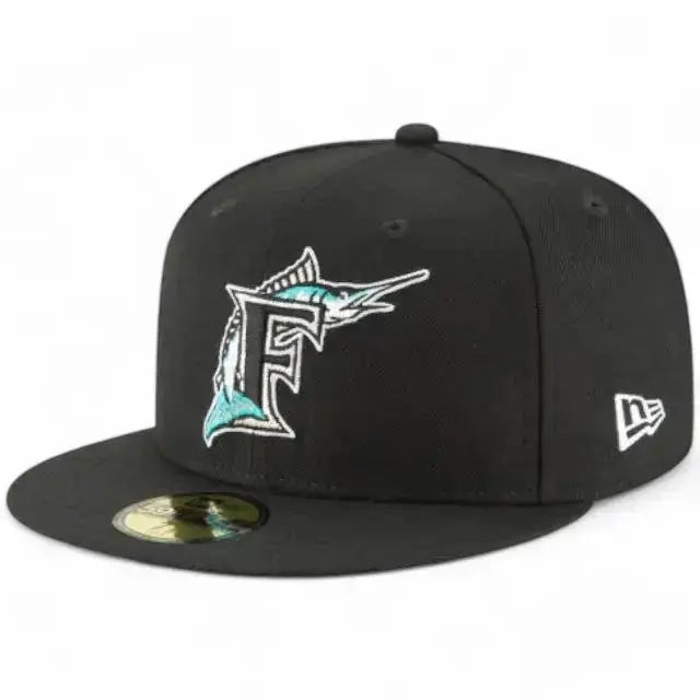 New Era Men's MLB Coop Wool 5950 Fitted Florida Marlins Hat-Black-7-Nexus Clothing