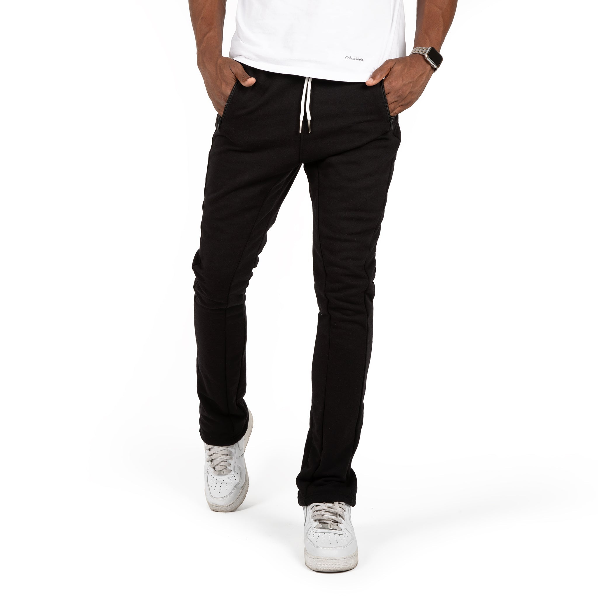 Nexus Clothing Men Basic Flare Stacked Sweatpants French Terry Joggers (Black)-Black-XXX-Large-Nexus Clothing