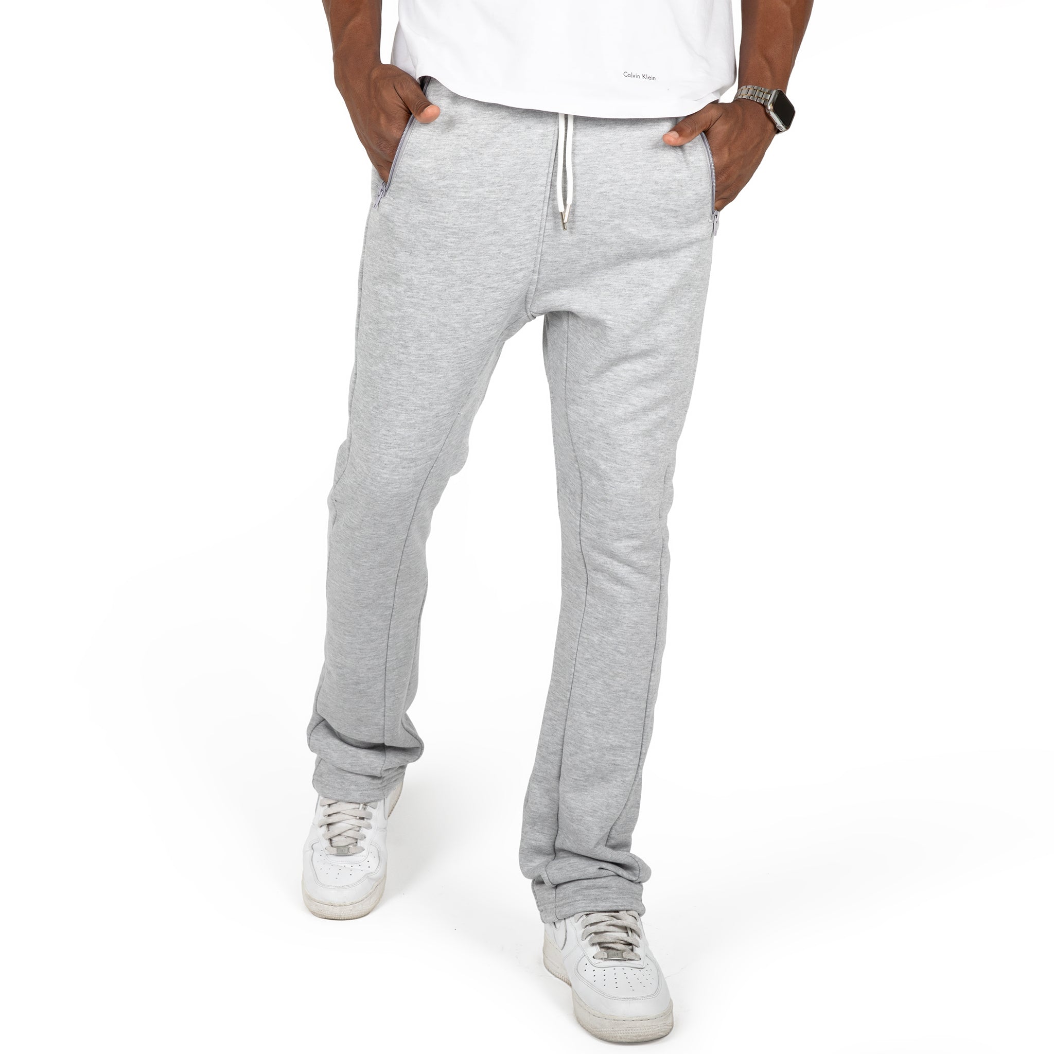 Nexus Clothing Men Basic Flare Stacked Sweatpants French Terry Joggers (Heather Grey)-Heather Grey-XXX-Large-Nexus Clothing