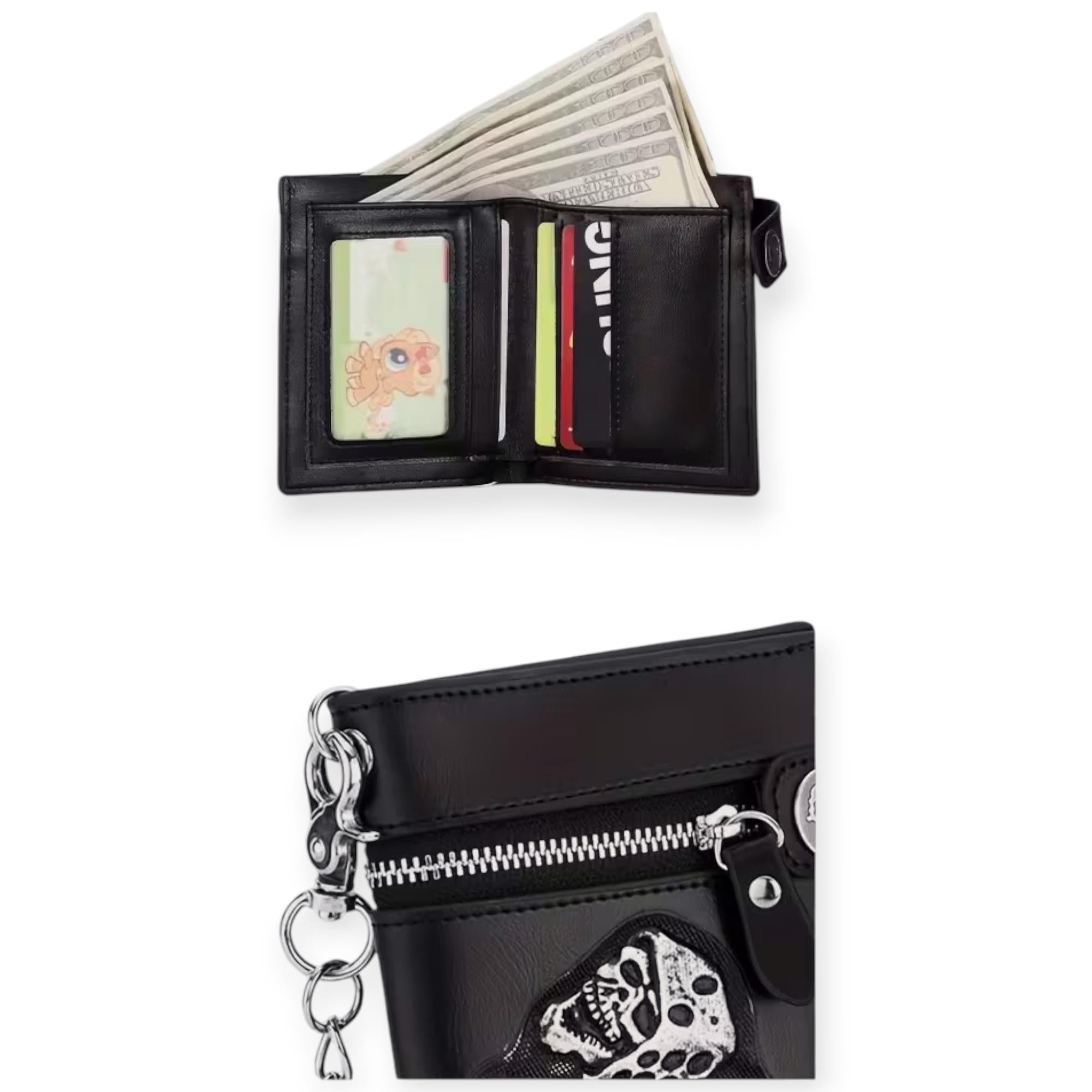 Nexus Clothing Wallet with Chain Men Black Rose Skull Faux Leather