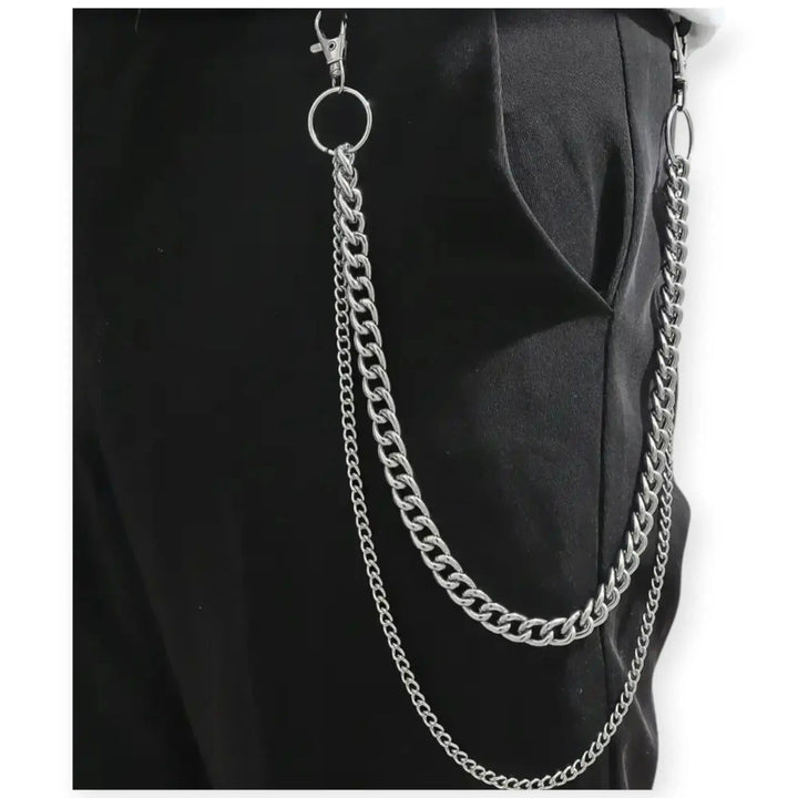 Nexus Clothing Men Double Layer Large Circle Pants Chain (Silver)-Silver-24"-Nexus Clothing