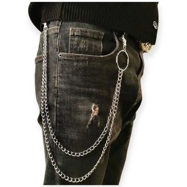 Nexus Clothing Men Double Layer Punk Hip-hop Metal Wallet Key Chain With Keyring (Silver)-Silver-25"-Nexus Clothing