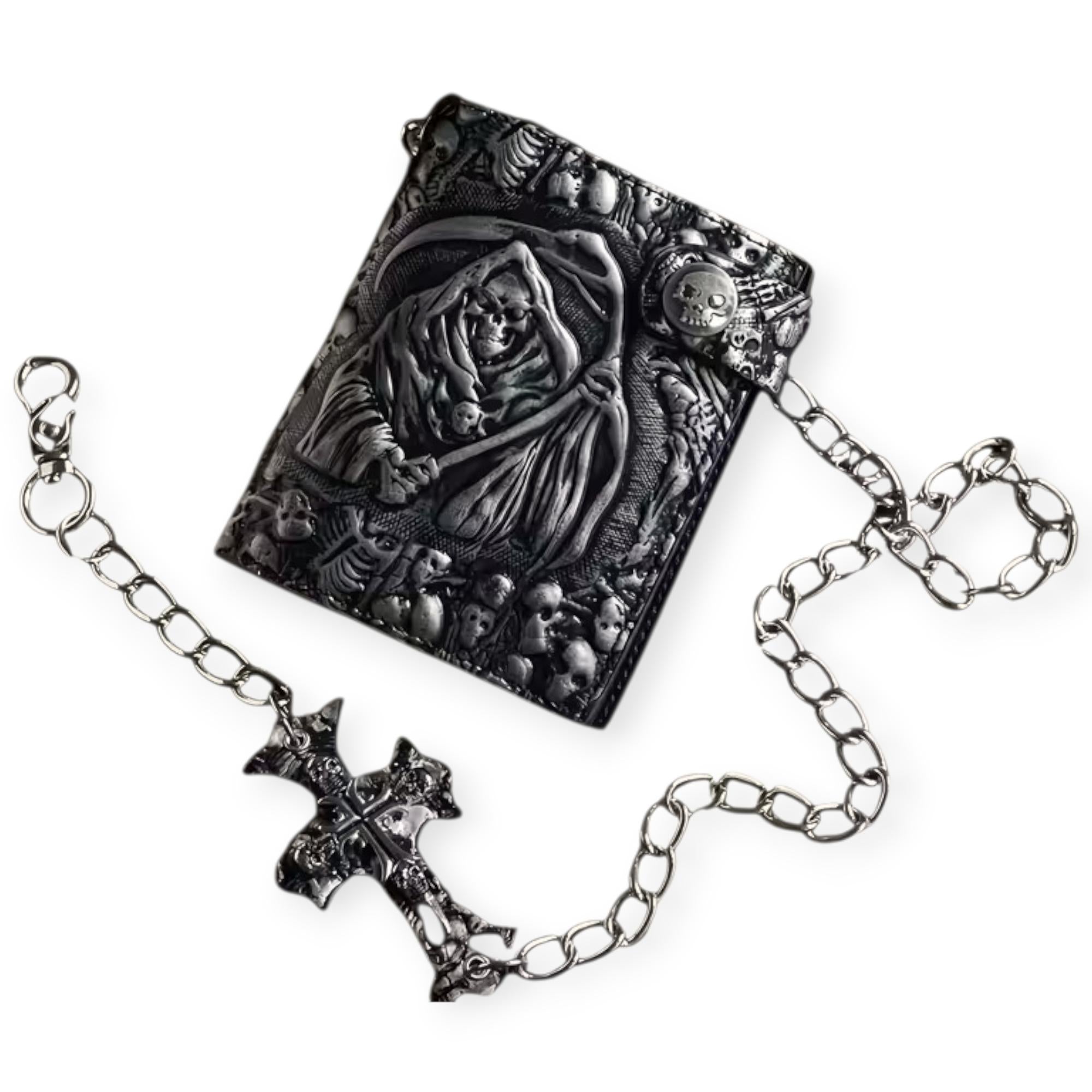 Nexus Clothing Men Gothic Grim Reaper Skull Faux Leather Wallet with C