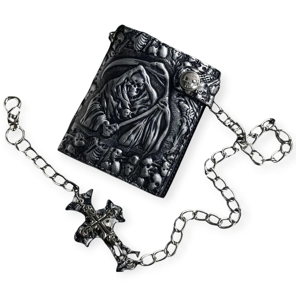 Nexus Clothing Men Gothic Grim Reaper Skull Faux Leather Wallet with C
