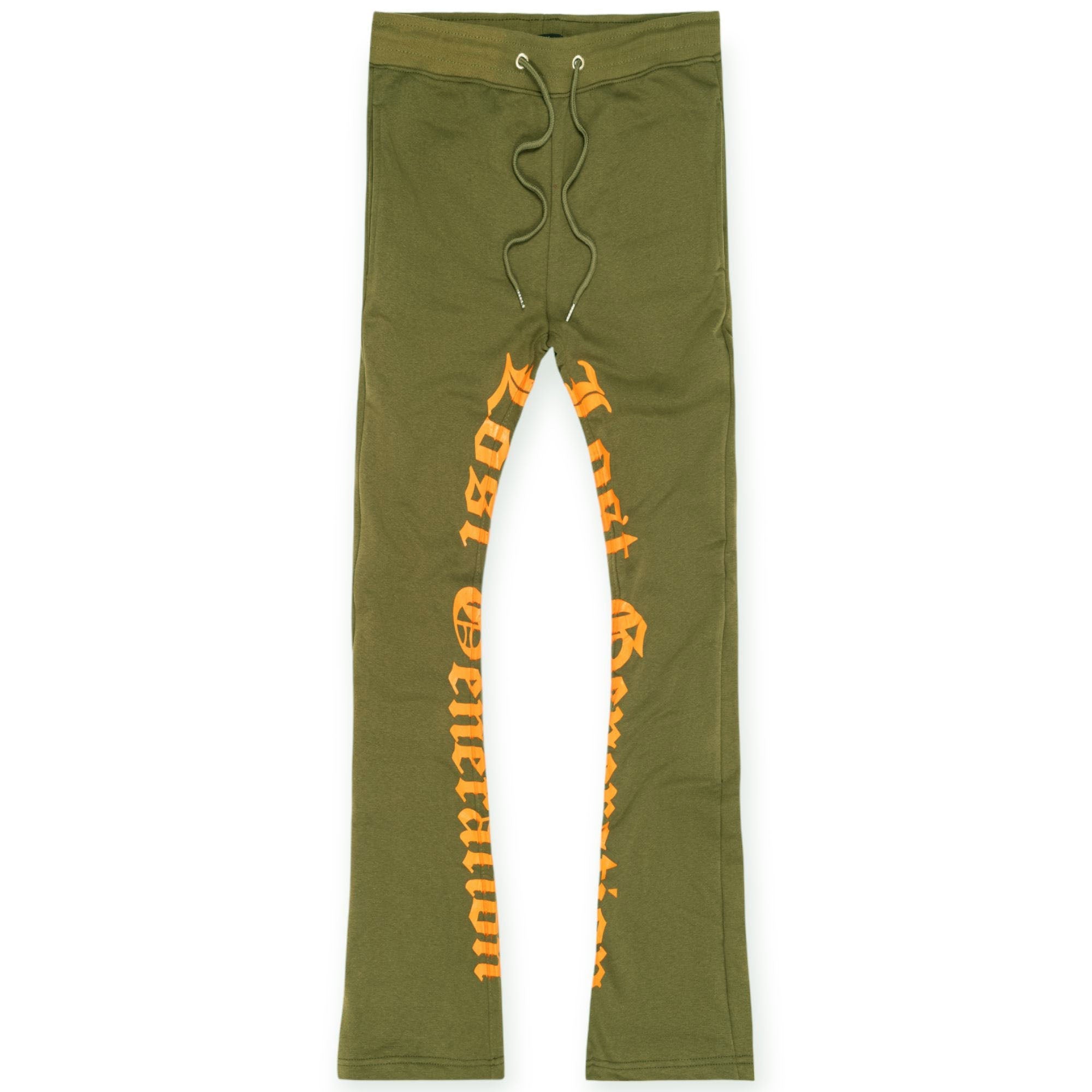Nexus Clothing Men Lost Generation Stacked Sweatpants (Olive Green & Orange)-Olive Bright Orange-Small-Nexus Clothing