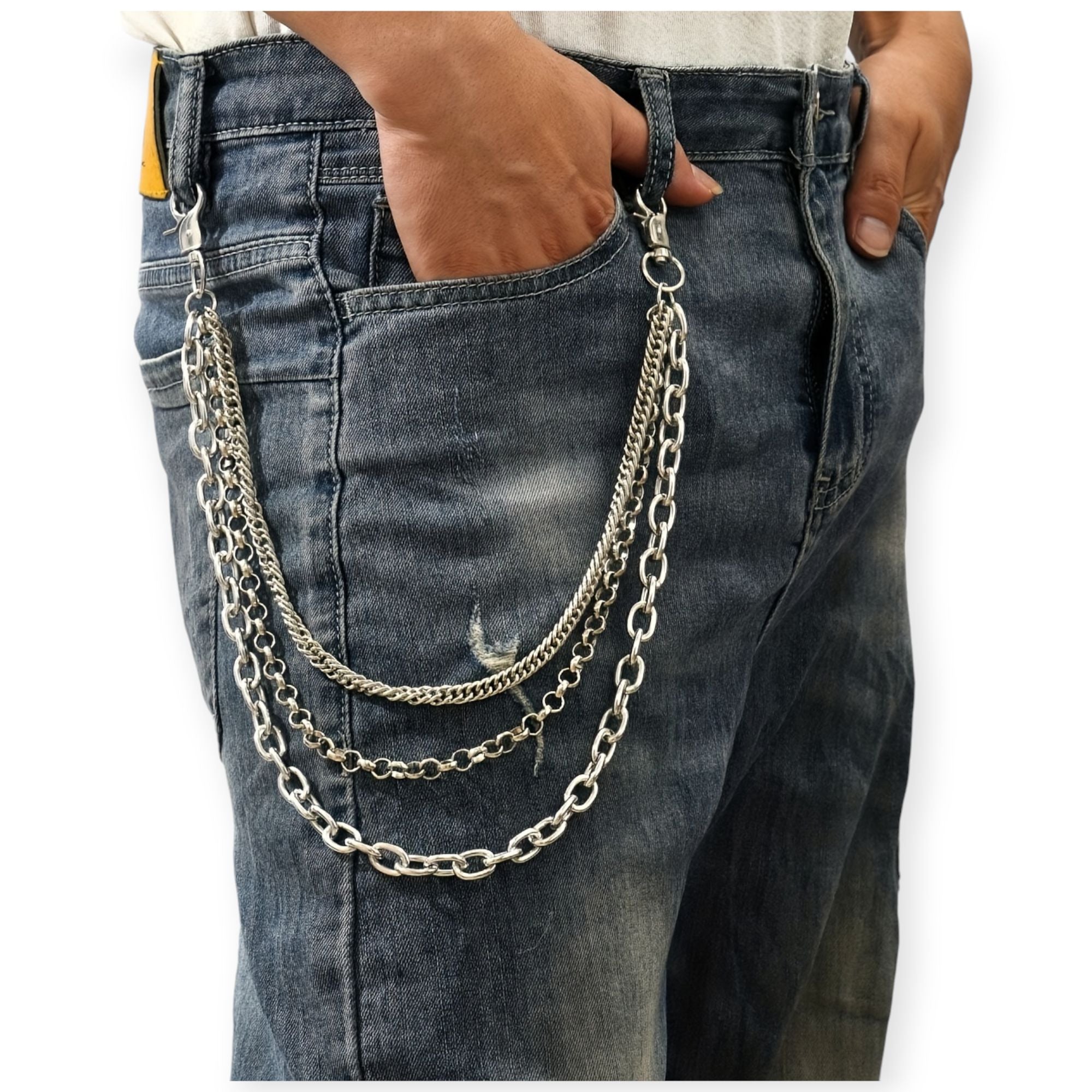 Nexus Clothing Men Multi-Layer Hip Hop Jeans Chain (Silver)-Silver-24"-Nexus Clothing