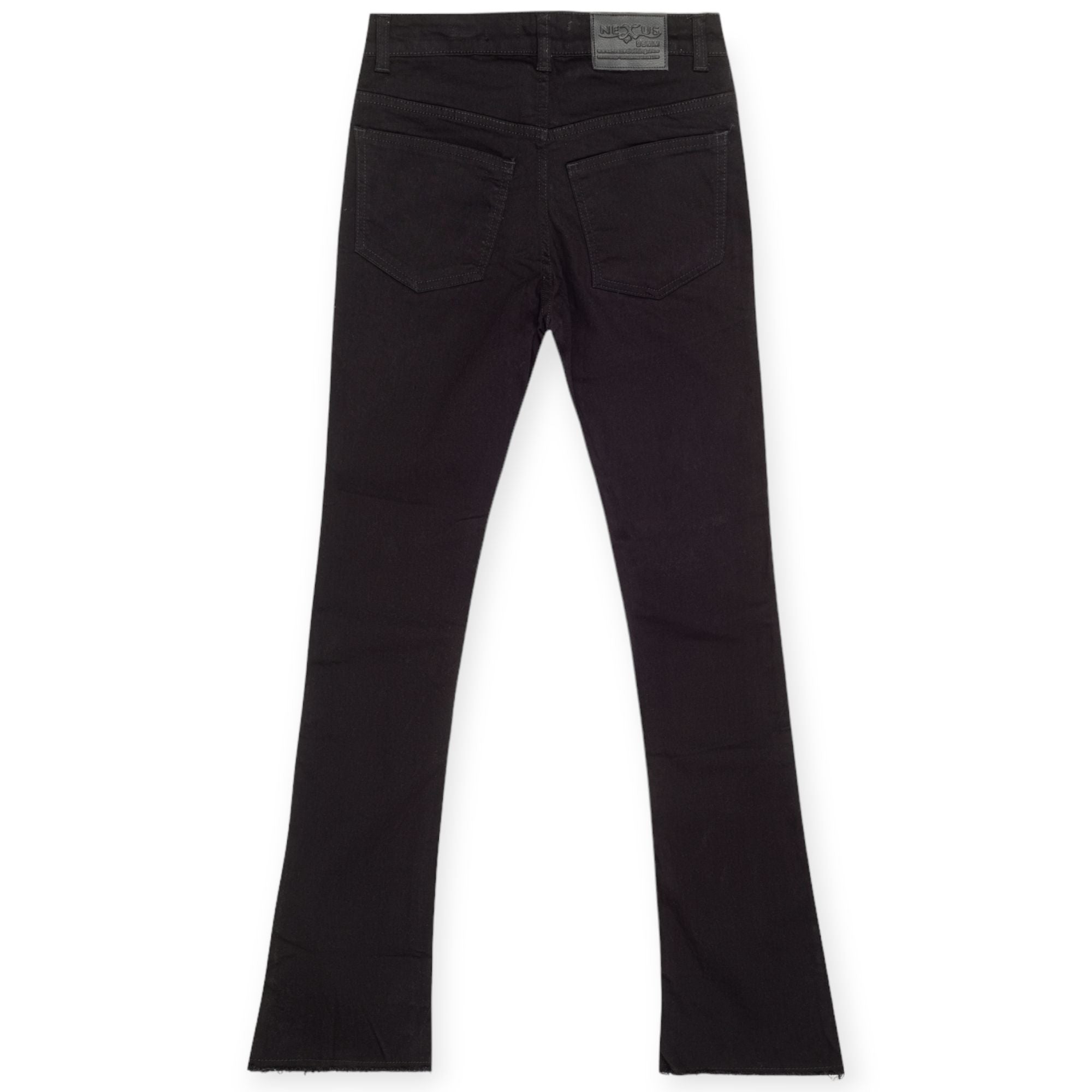 Nexus Clothing Men Plain Stacked Fit Jeans(Black Plain)-Black Plain-32W X 36L-Nexus Clothing