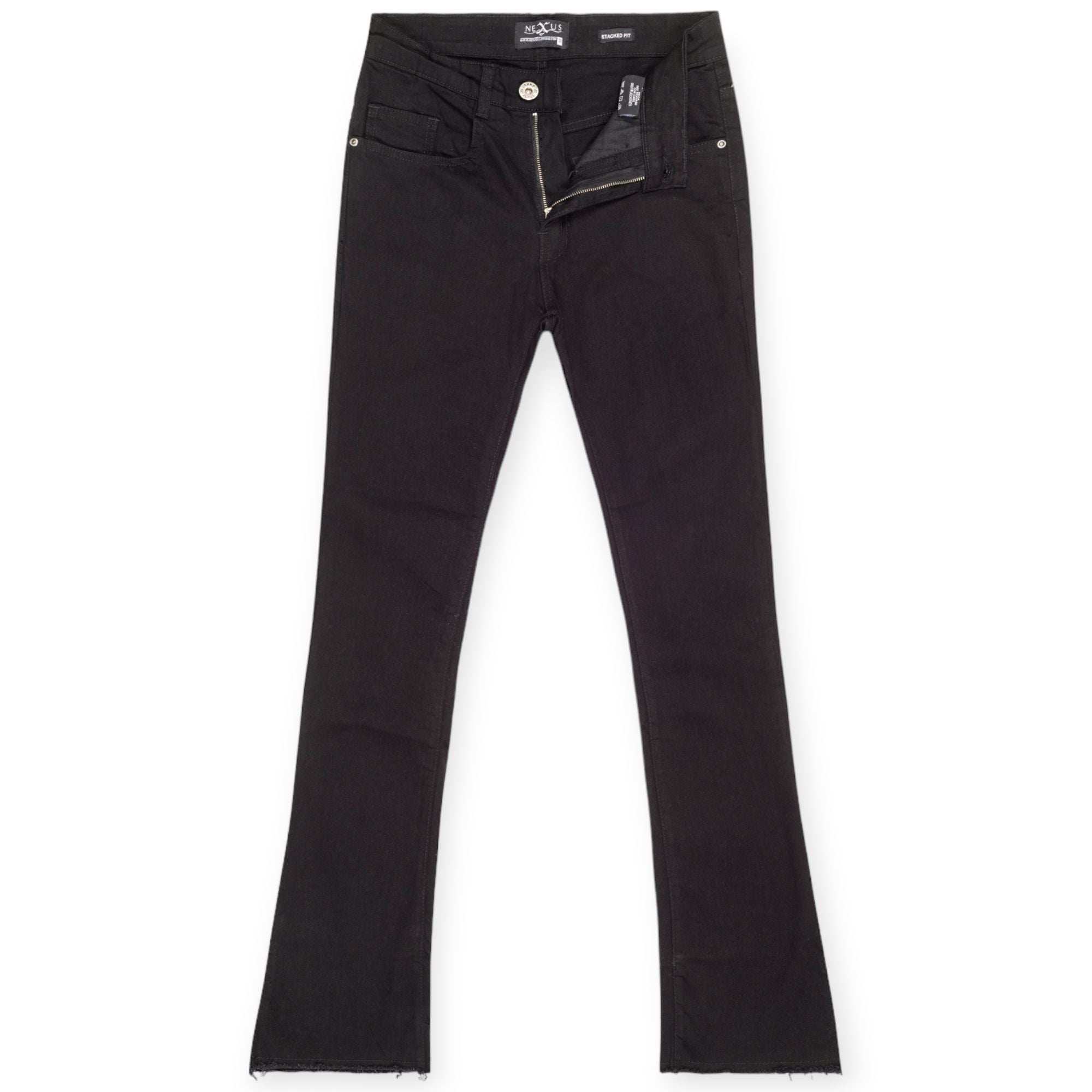 Nexus Clothing Men Plain Stacked Fit Jeans(Black Plain)-Nexus Clothing