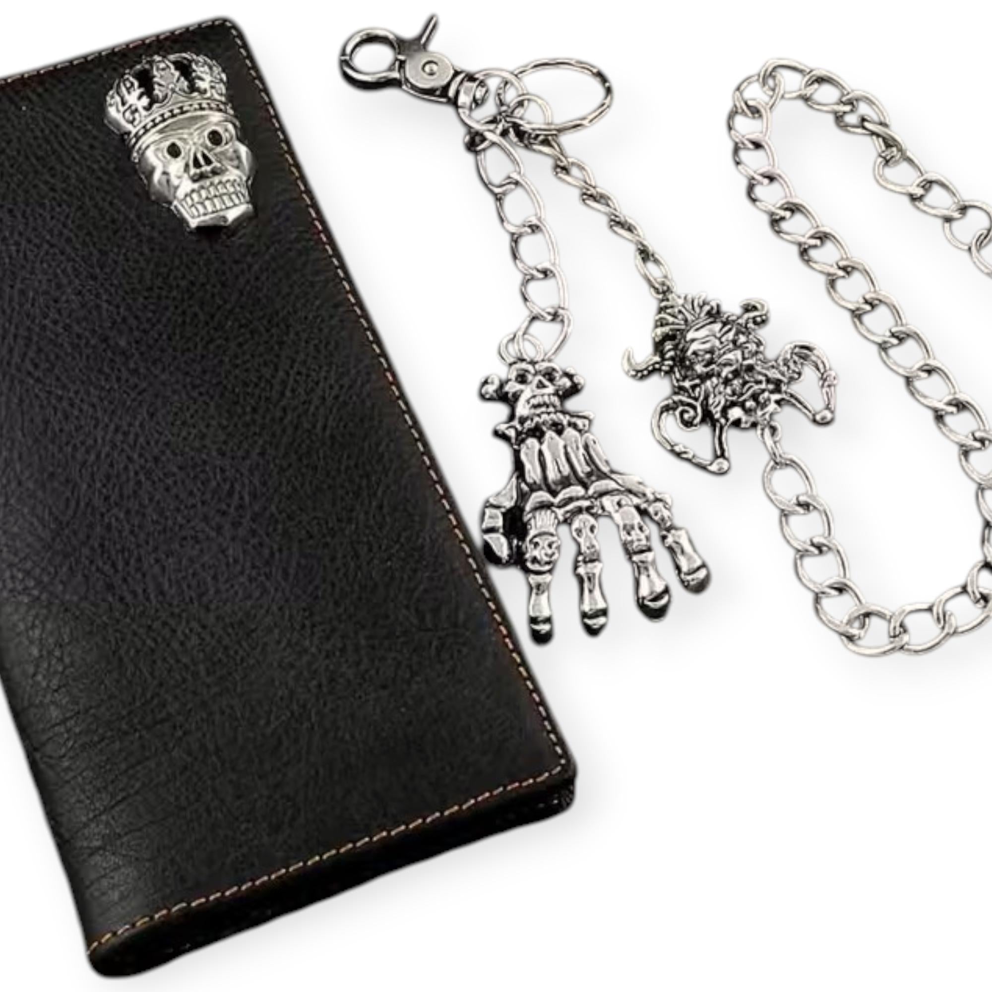 Nexus Clothing Wallet With Key Chain Men Skull Pu Leather Long (Black)