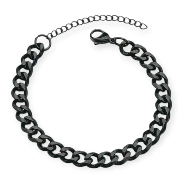 Nexus Clothing Men Stainless Steel Adjustable Hip Hop Cuban Link Bracelet (Black)-Black-OneSize-Nexus Clothing