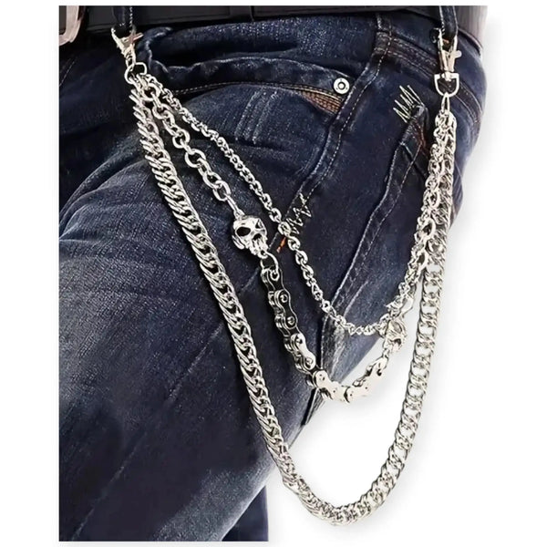 Nexus Clothing Men Trendy 3 Layer Stainless Steel Skull Hip-Hop Chain (Silver)-Silver-22"-Nexus Clothing