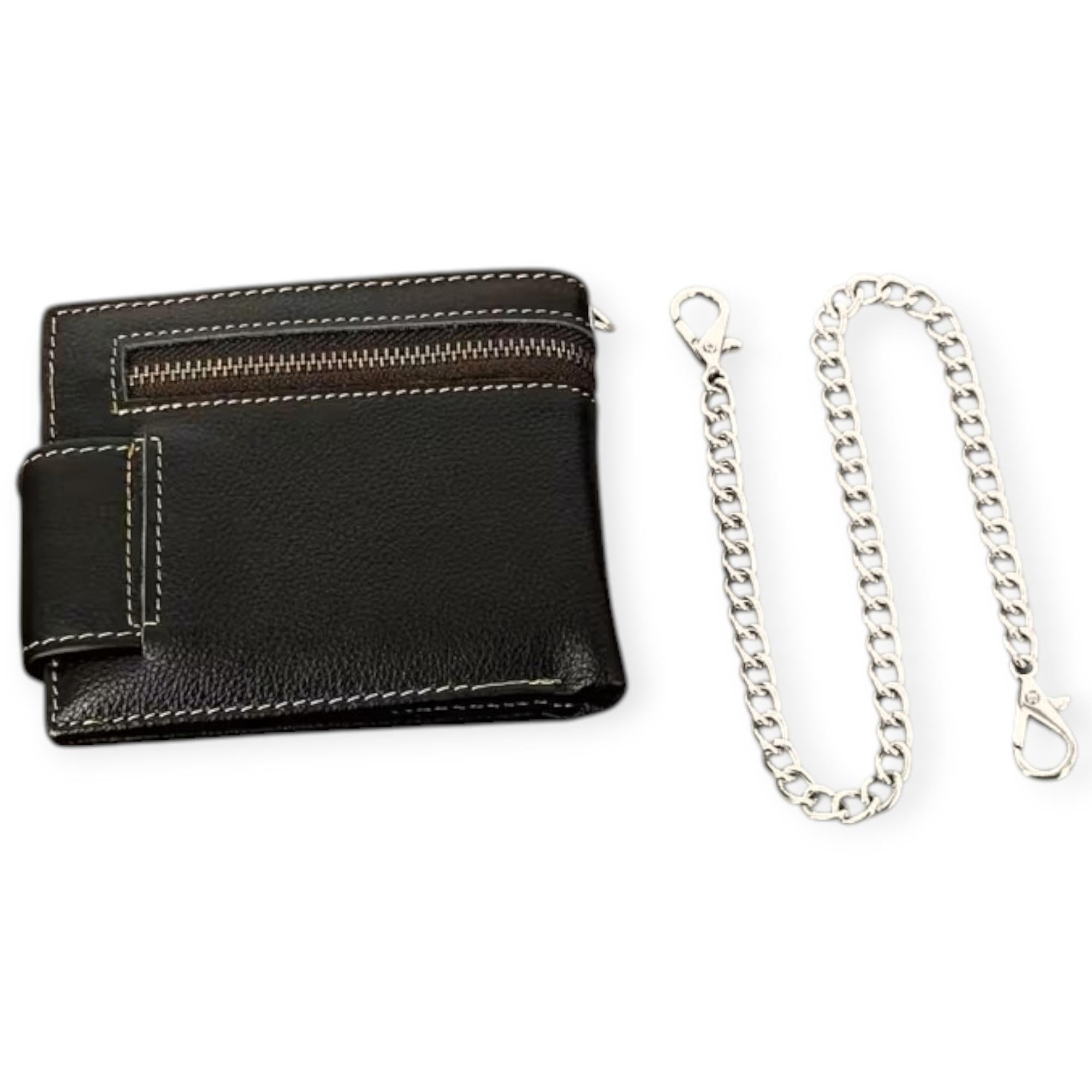 Nexus Clothing Wallet With Chain Men Zipper Skull Leather (Black)