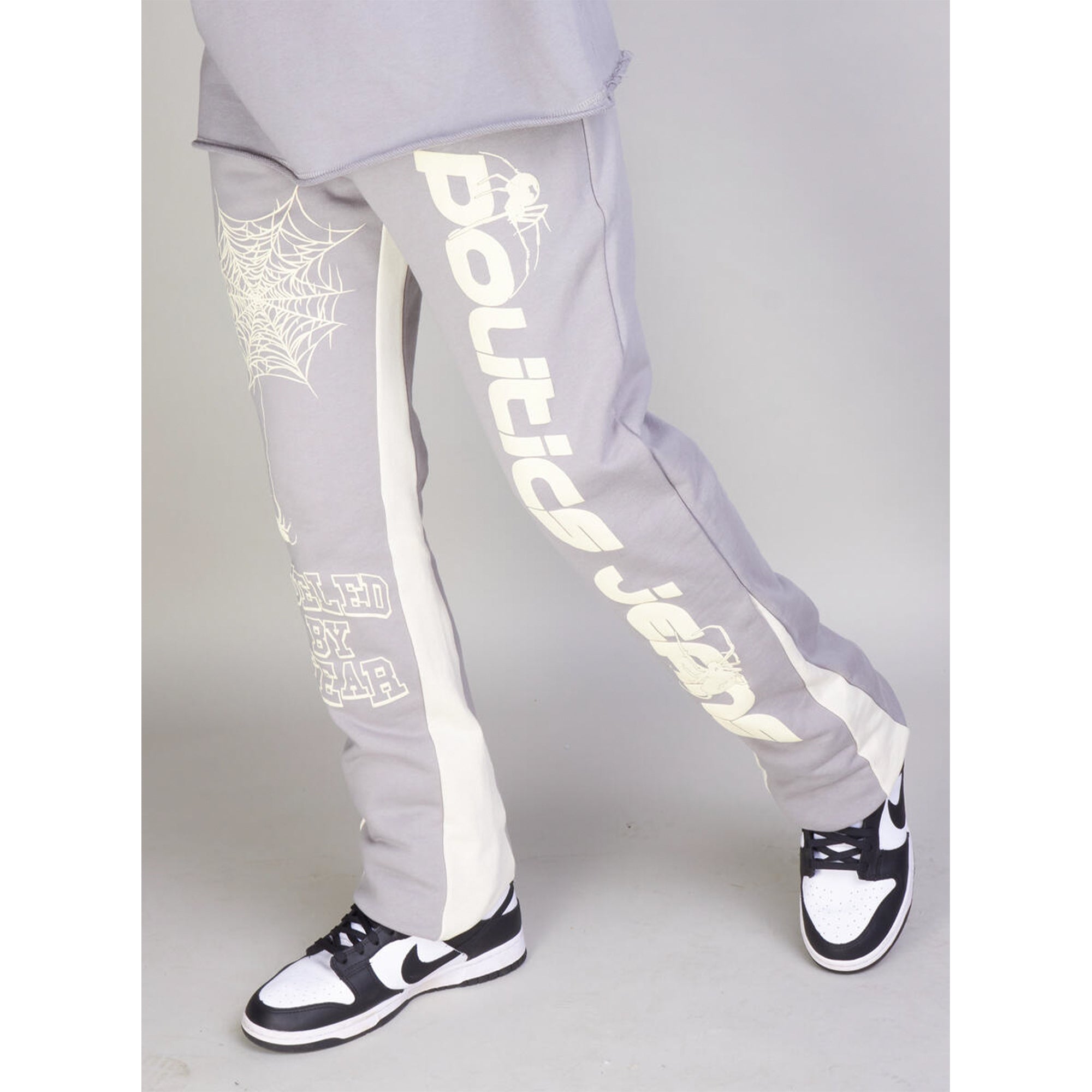 Politics Men Stacked Graphic Fleece Sweatpants (Grey Cream)-Nexus Clothing