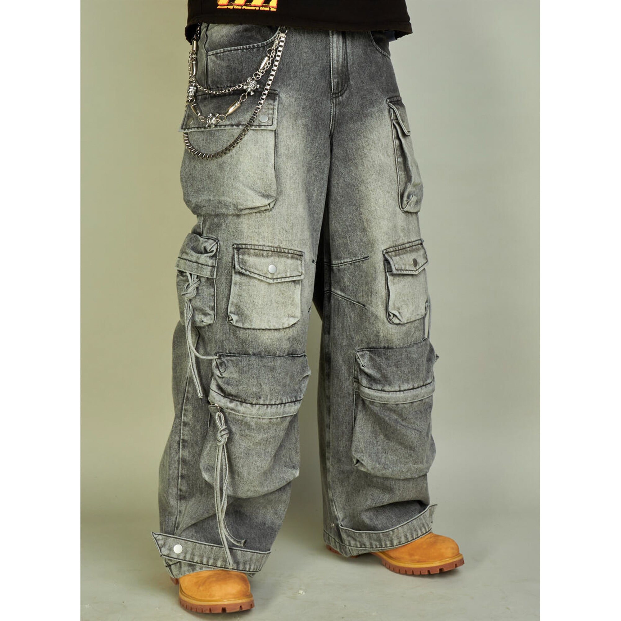 Politics Men Ultra Baggy Cargo Pants (Dark Grey)-Nexus Clothing