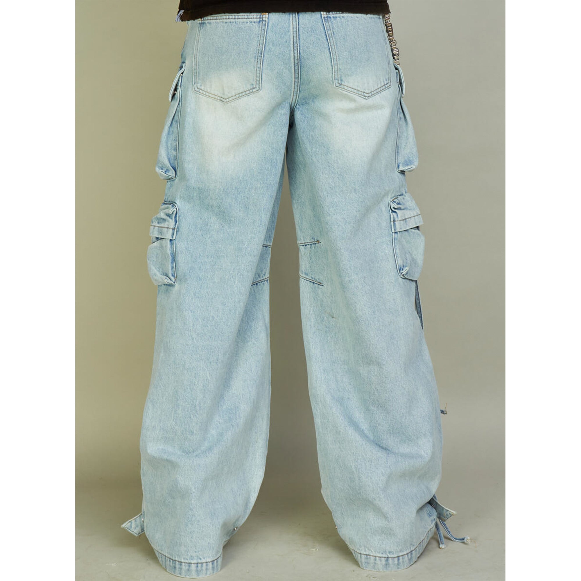 Politics Men Ultra Baggy Cargo Pants (Light Blue)-Nexus Clothing