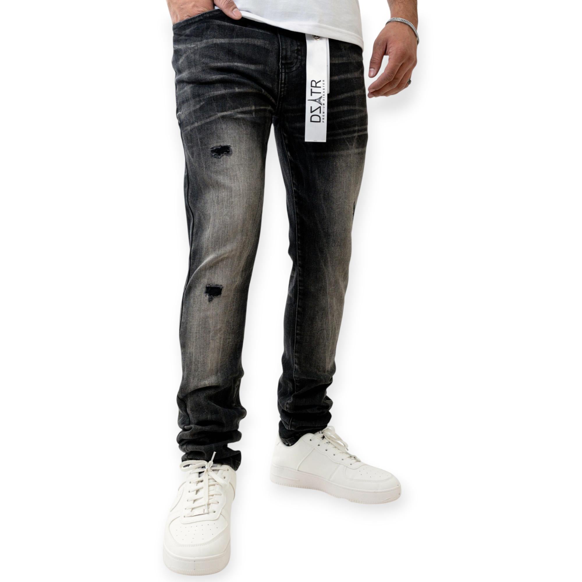Premium Disaster Super Stretch Skinny Denim Jeans Men (Black Wash)
