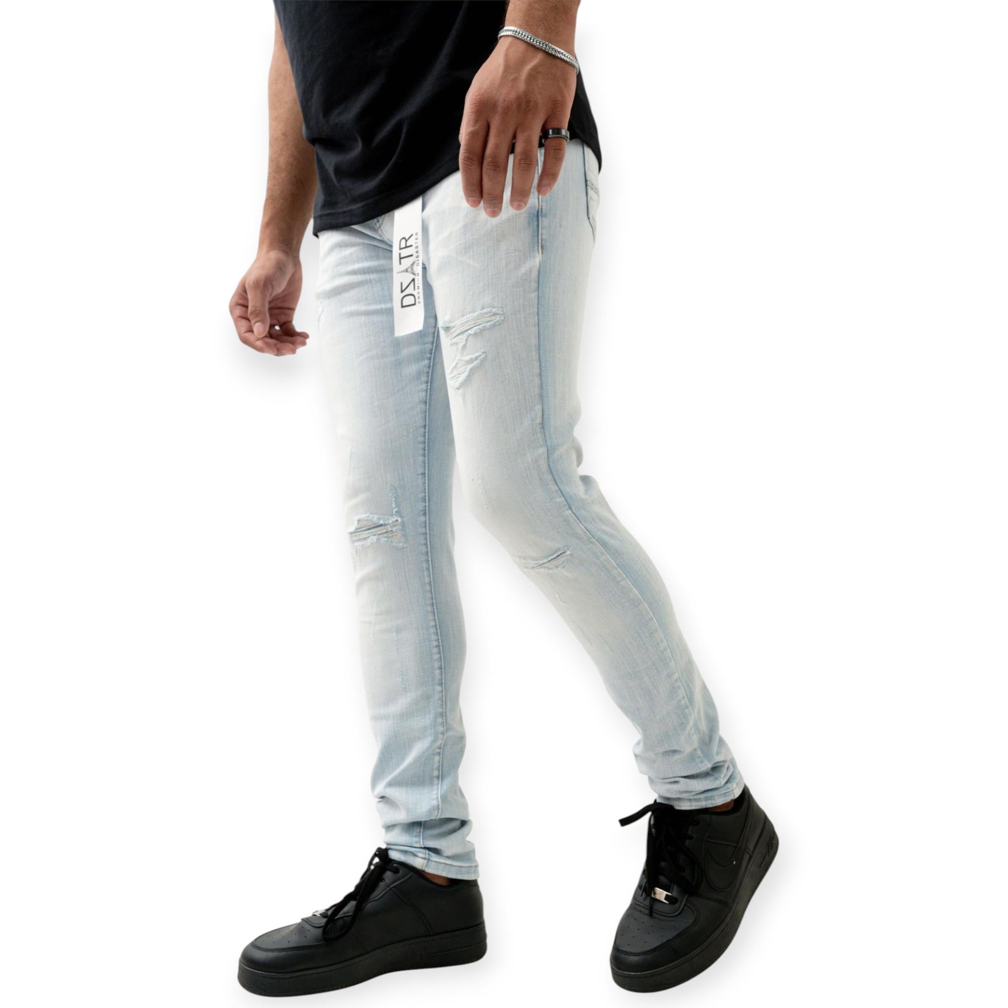 Premium Disaster Skinny Denim Men Super Stretch (Ice Blue)
