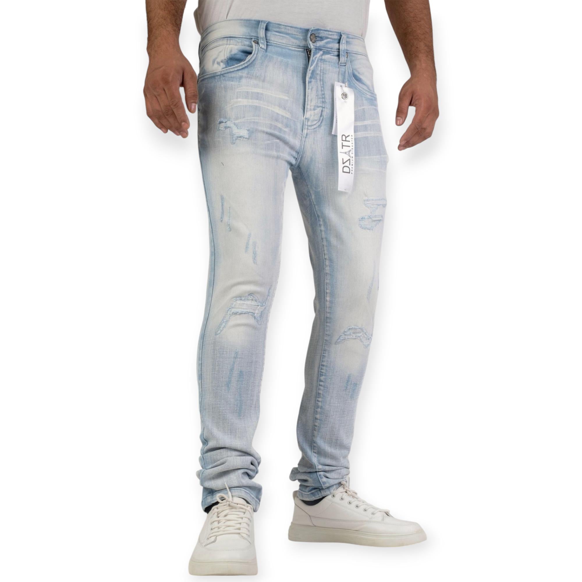 Premium Disaster Skinny Denim Men Super Stretch (Ice Blue)