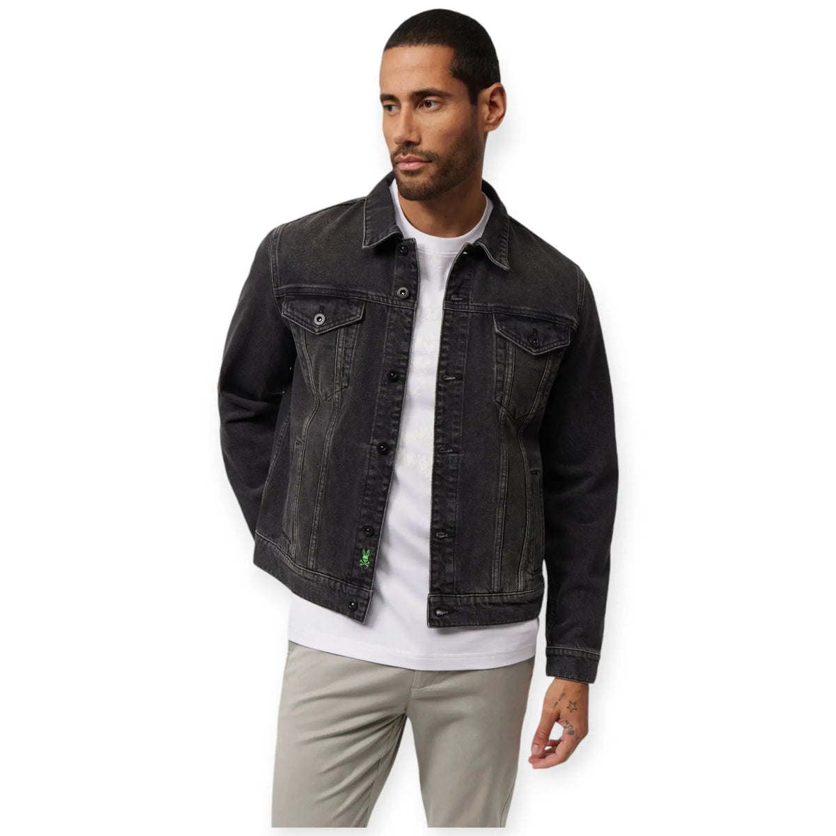 Psycho Bunny denim jacket Men pathe(Black)