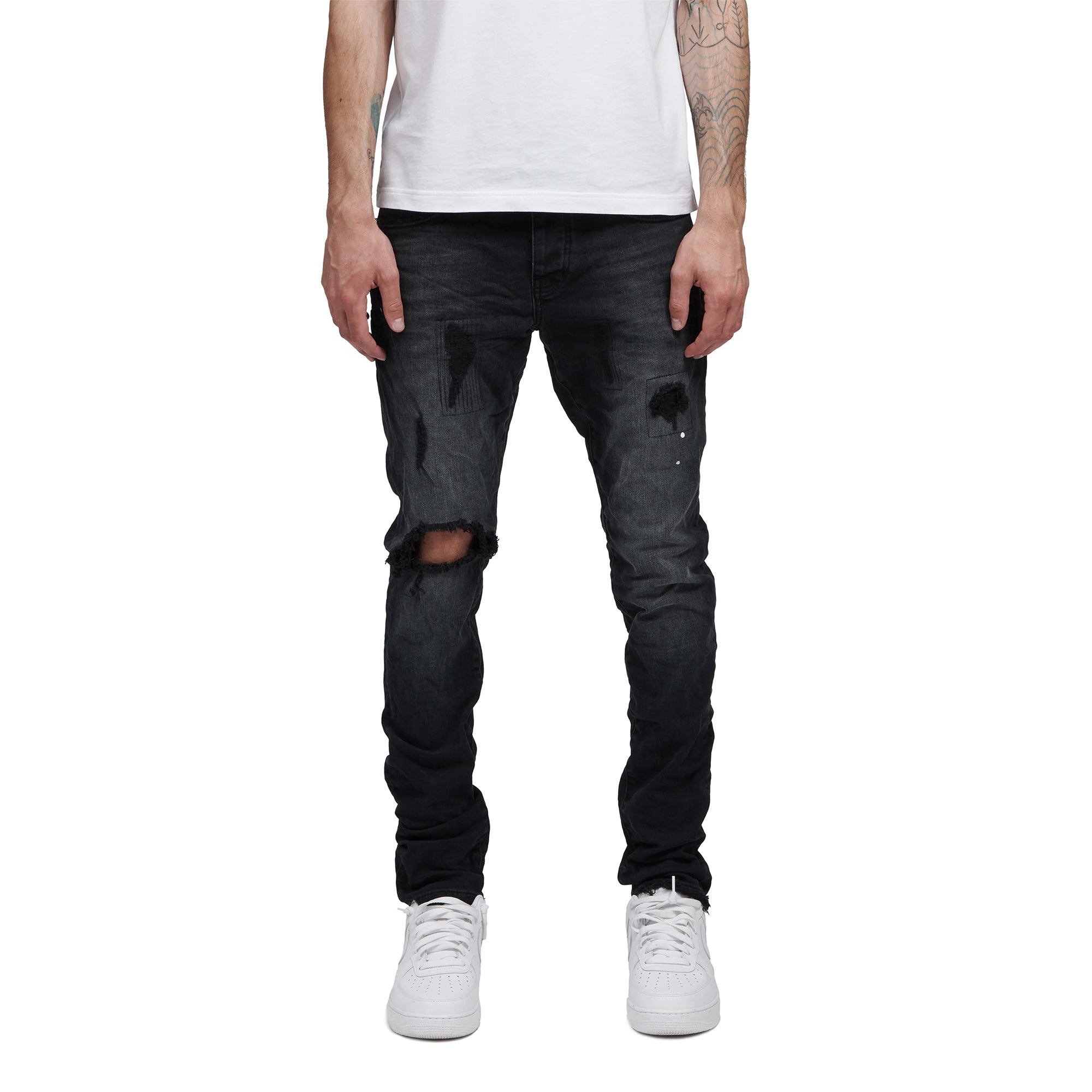 PURPLE BRAND スキニーデニム ブラック Purple Brand Men Black Repair Skinny Jeans (Black)