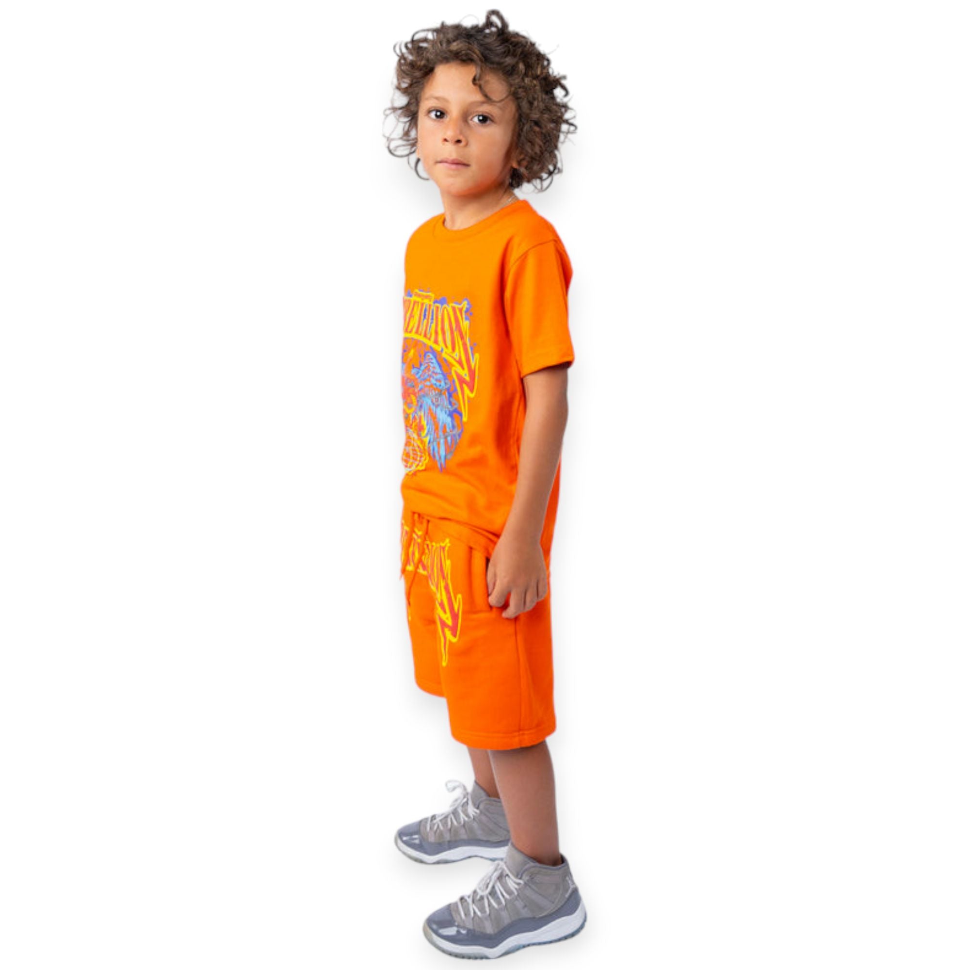 Rawyalty Apparel Kids Rebellion Puff Print Crew Neck T-Shirt (Orange)-Nexus Clothing