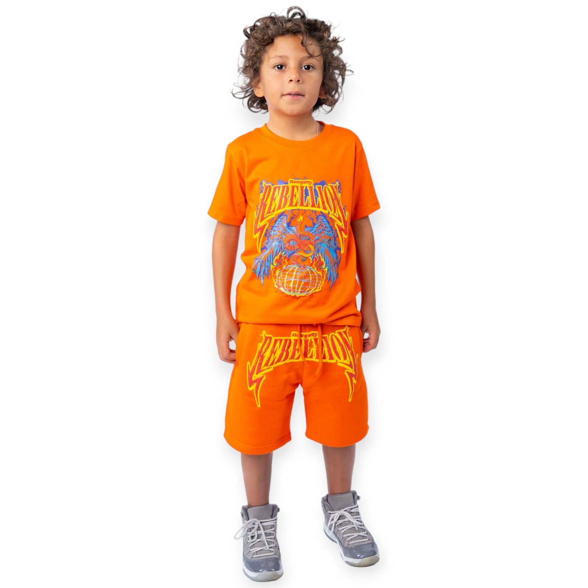 Rawyalty Apparel Kids Rebellion Puff Print Crew Neck T-Shirt (Orange)-Orange-2T-Nexus Clothing