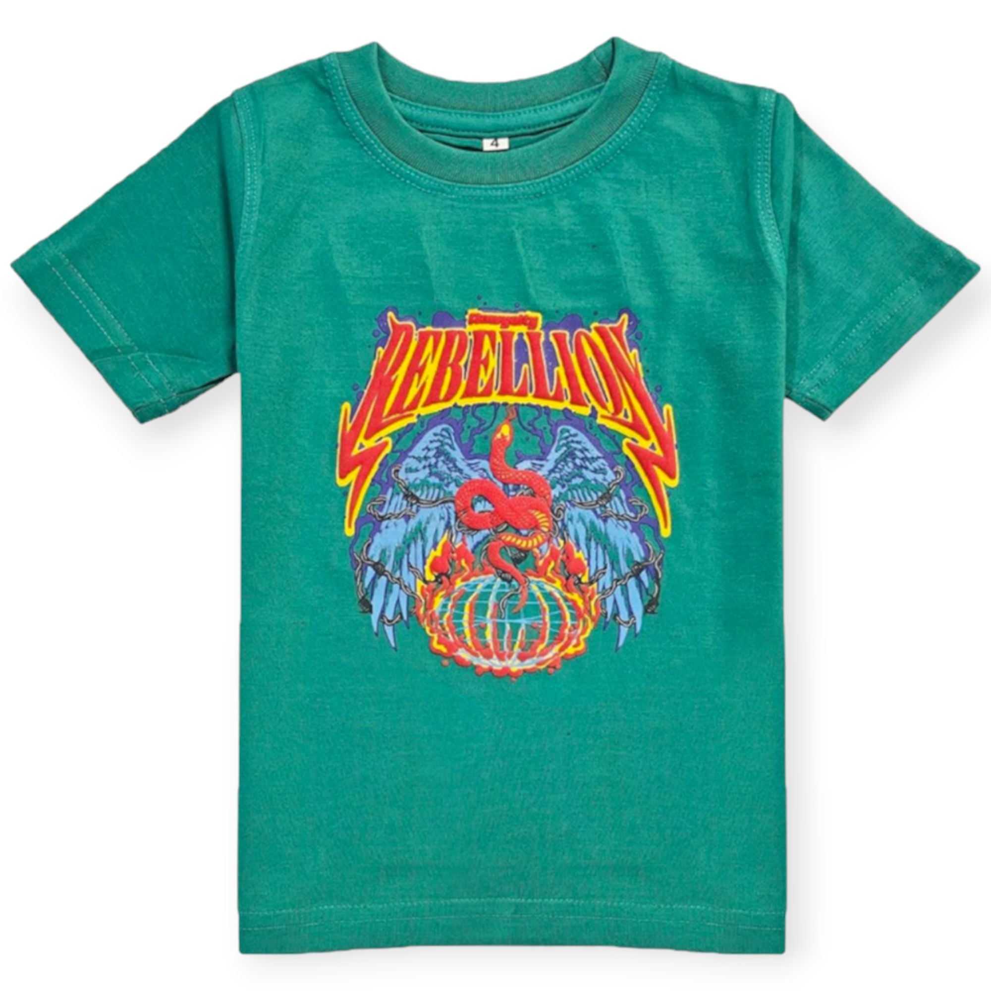 Rawyalty Apparel Kids Rebellion World Tour Puff Print Crew Neck T-Shirt (Green)-Green-2T-Nexus Clothing